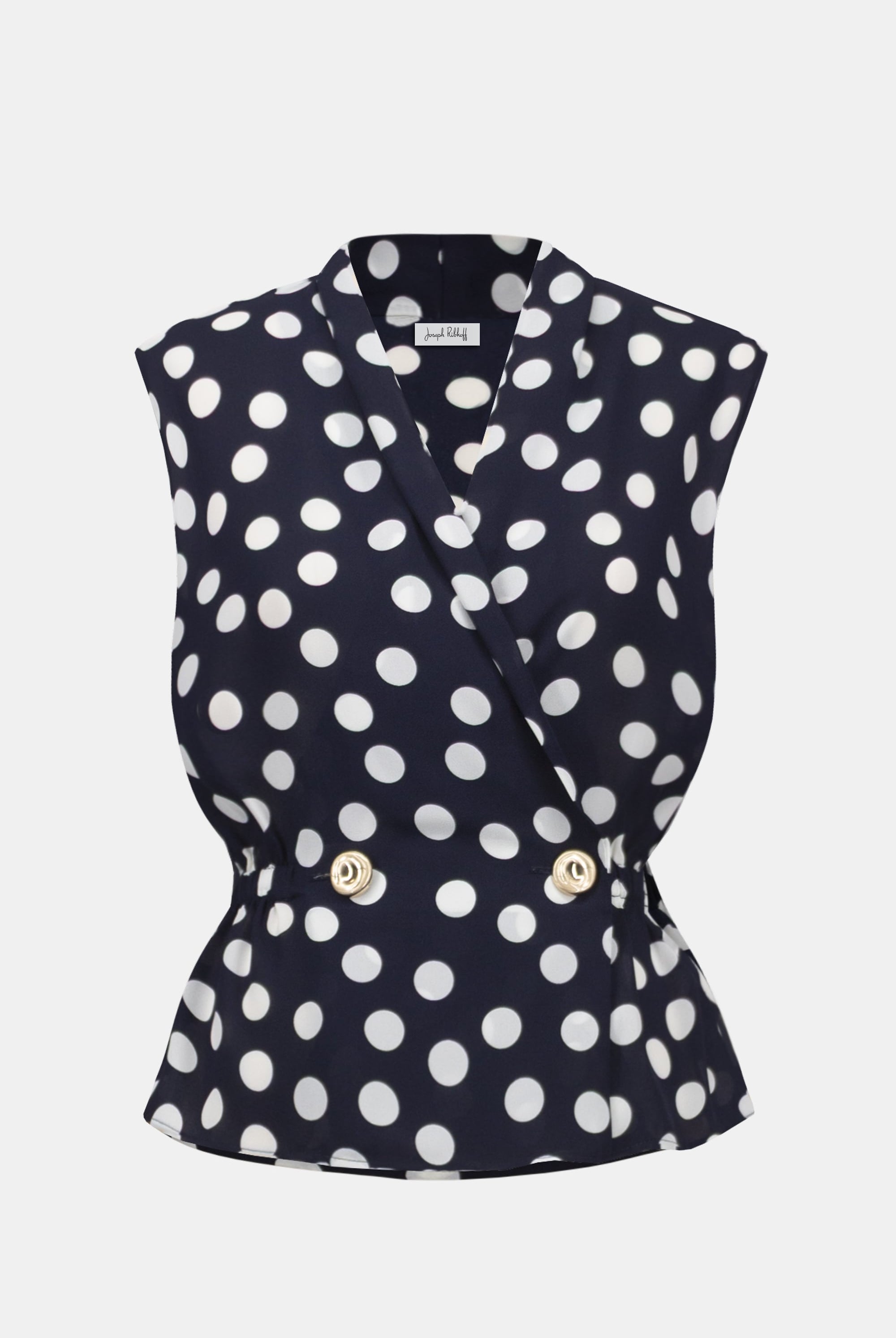 Georgette Dot Print Wrap Peplum Top With Gold Buttons
