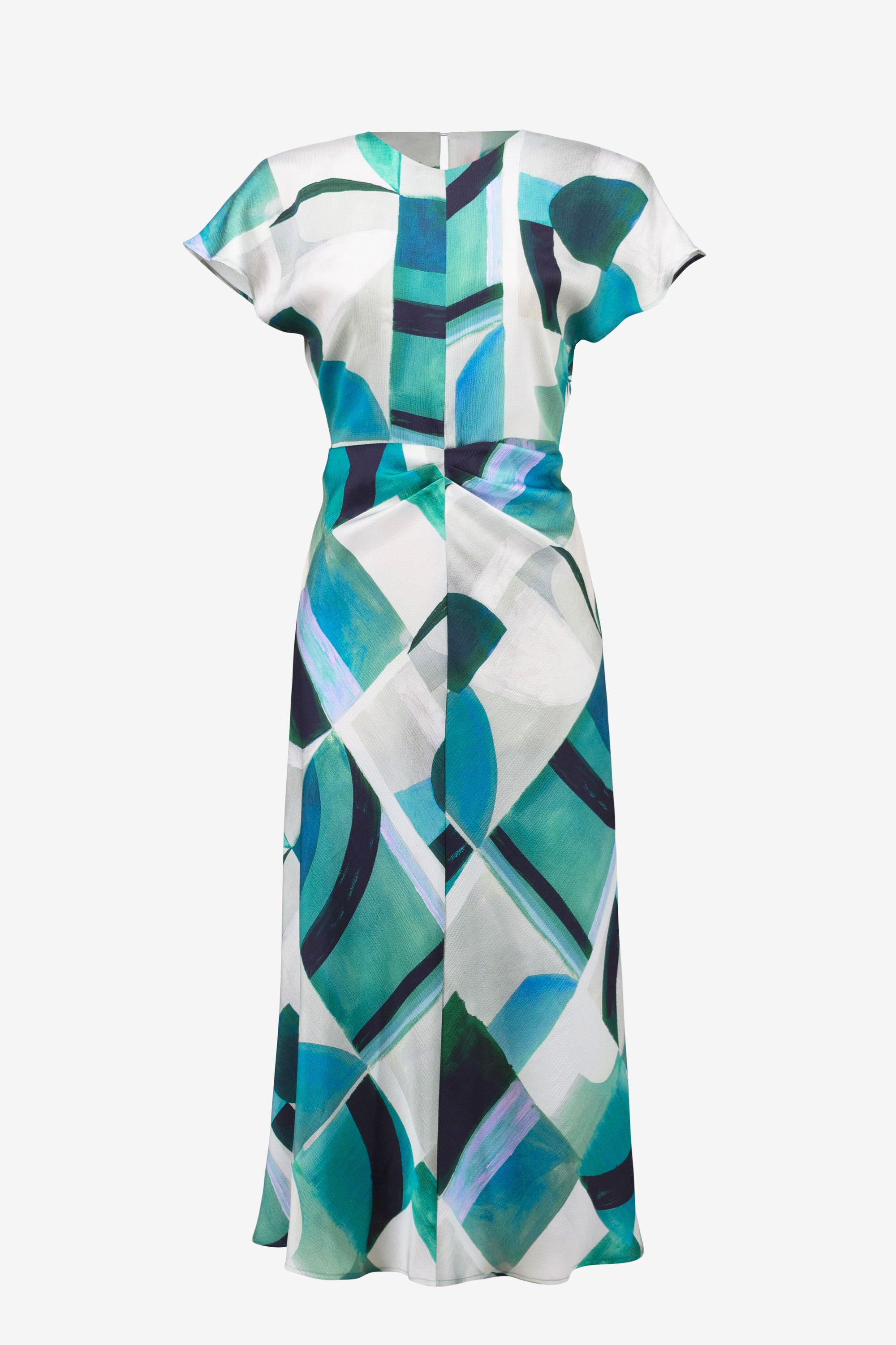 Textured Satin Geometric Print Fit and Flare Dress