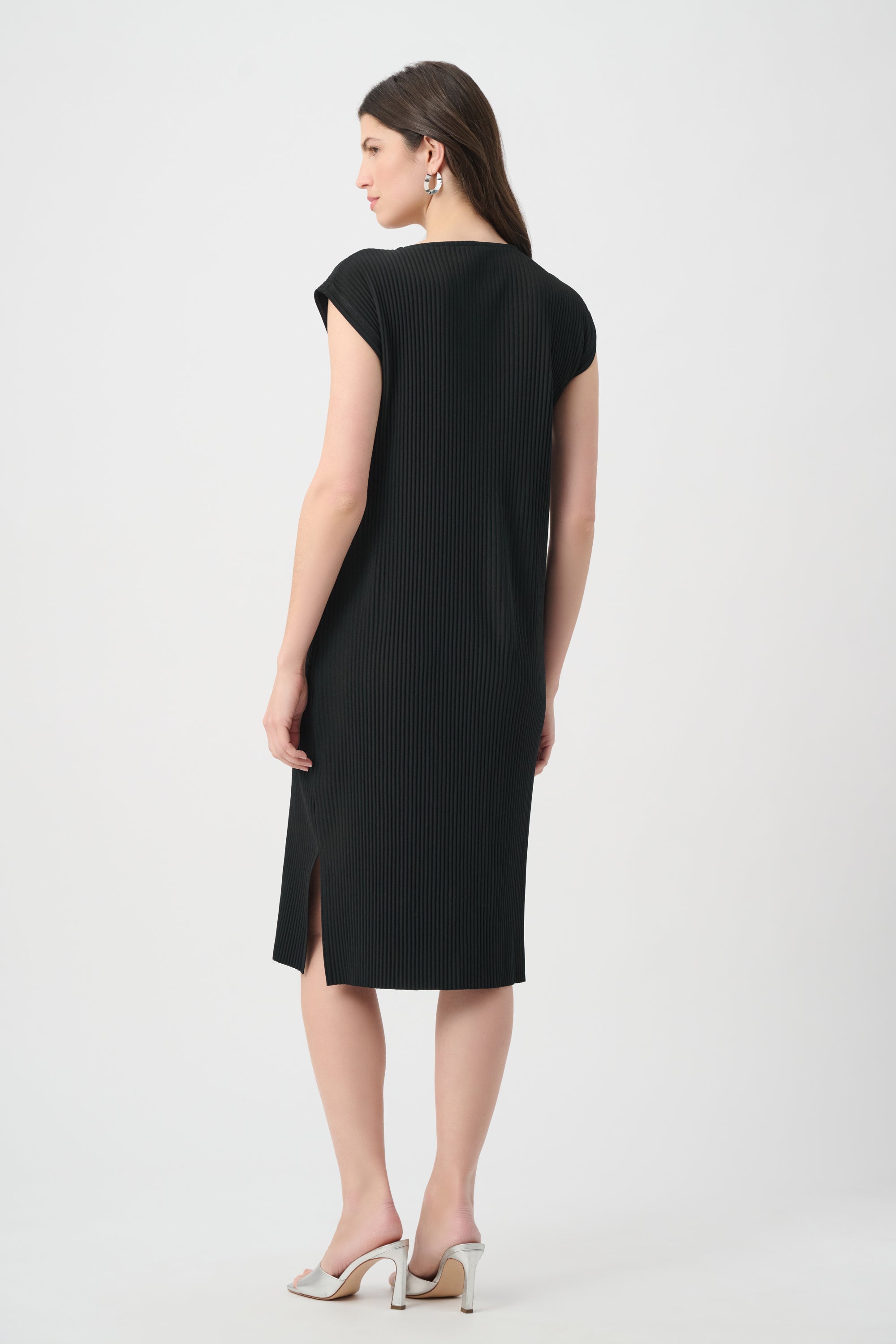 Pleated Scuba Crepe Straight Dress With Pockets