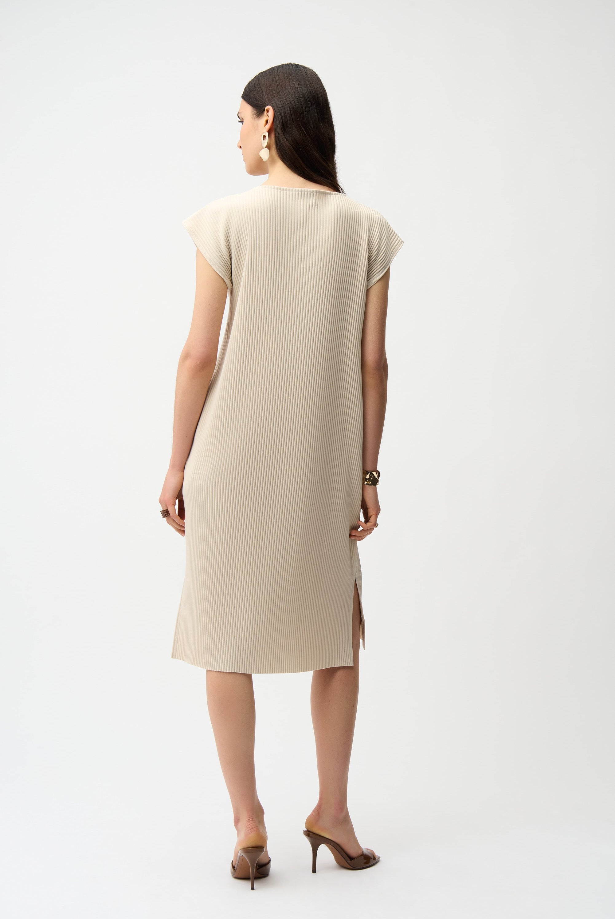 Pleated Scuba Crepe Straight Dress With Pockets
