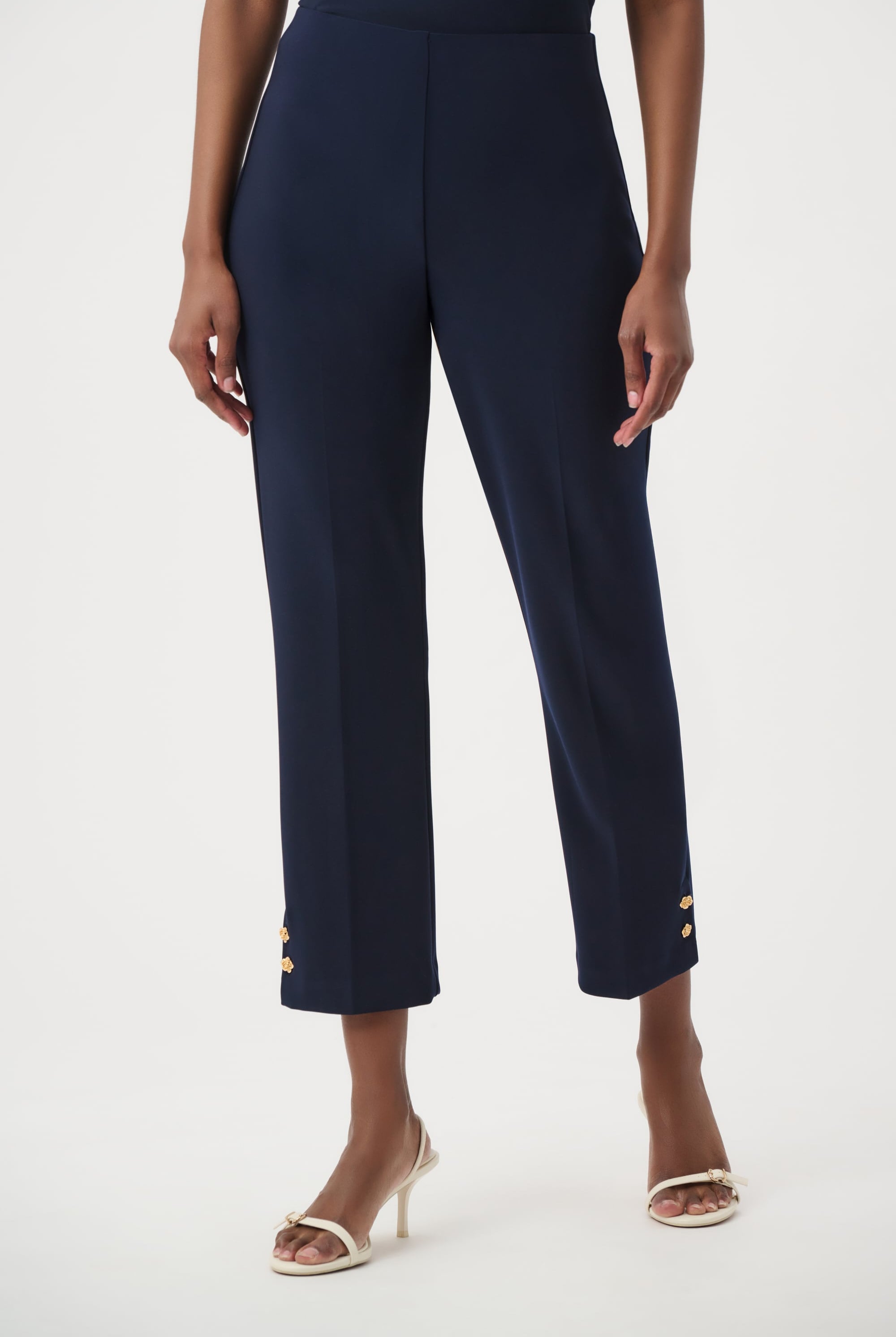 Silky Knit Crop Pull-On Pants With Gold Buttons