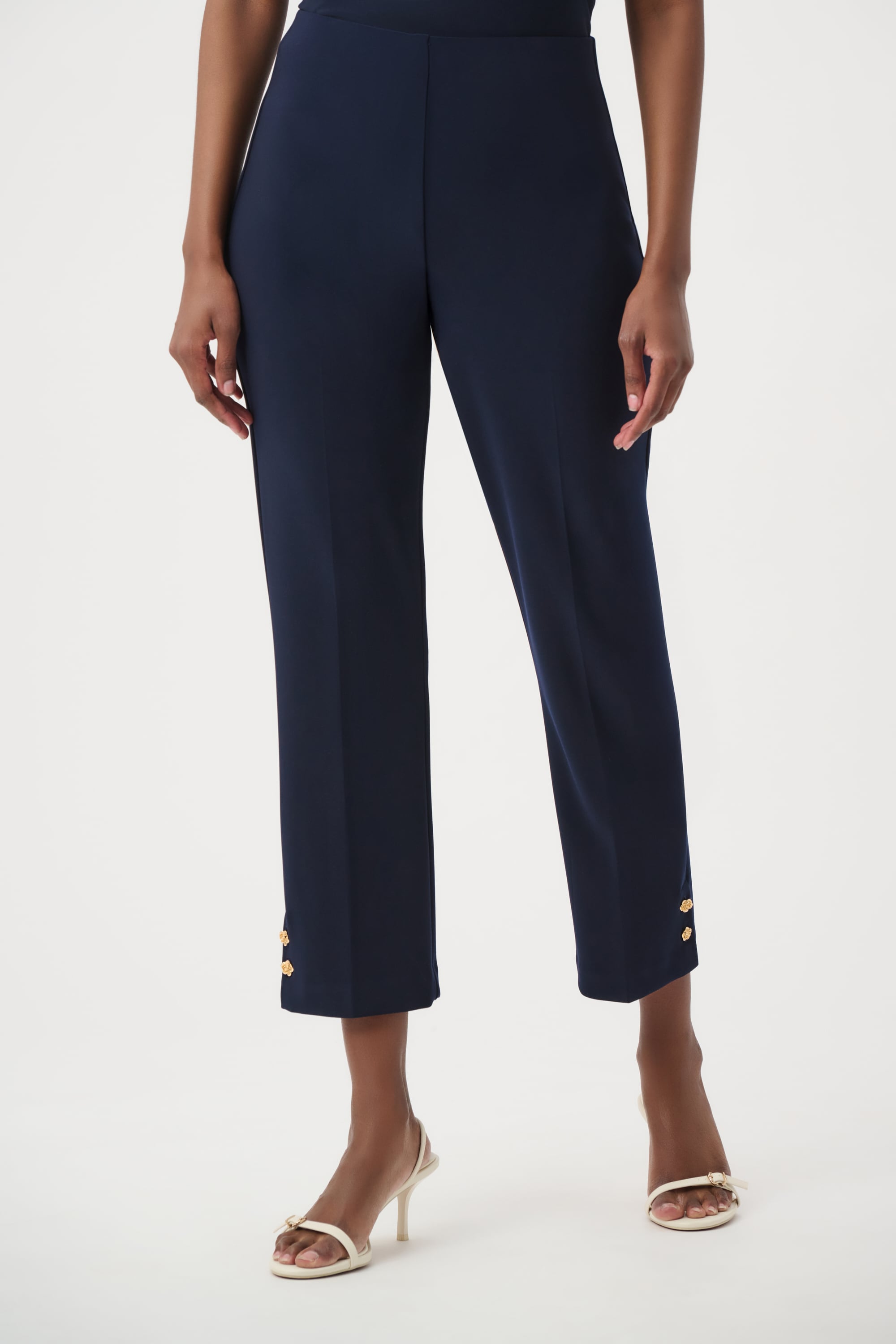 Silky Knit Crop Pull-On Pants With Gold Buttons