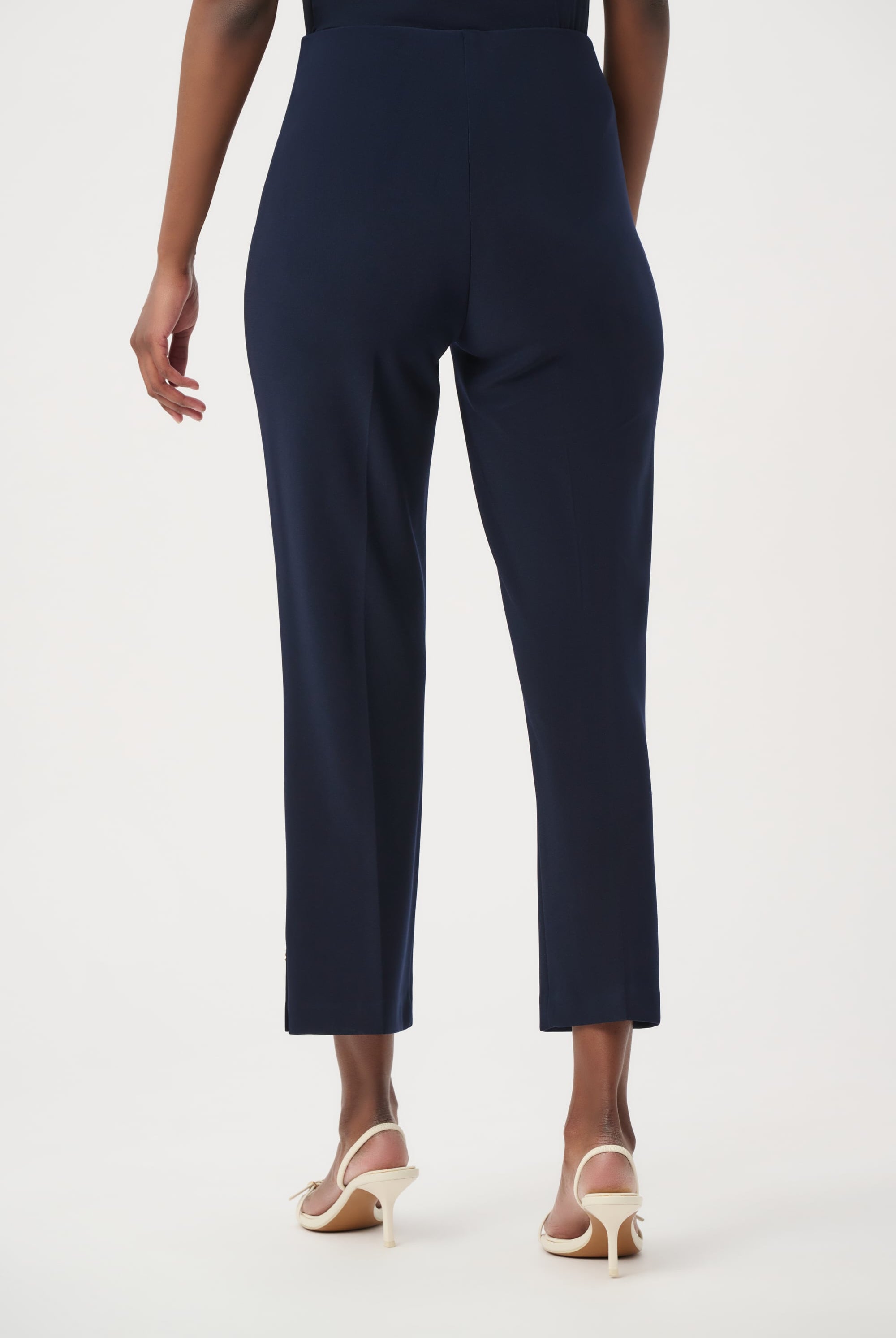 Silky Knit Crop Pull-On Pants With Gold Buttons