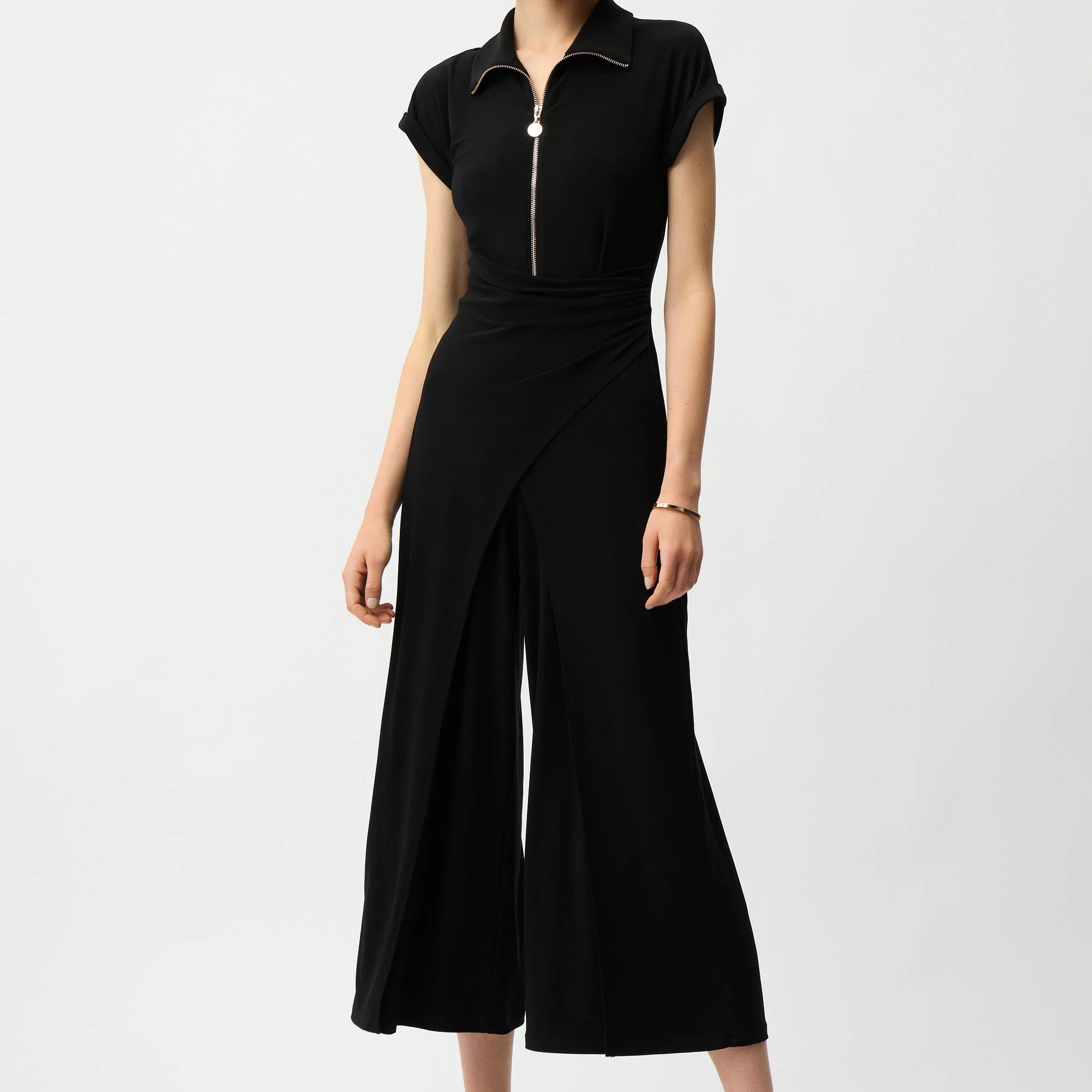 Joseph Ribkoff Silky Knit Culotte Jumpsuit With Gold Zipper | Unique Apparel USA