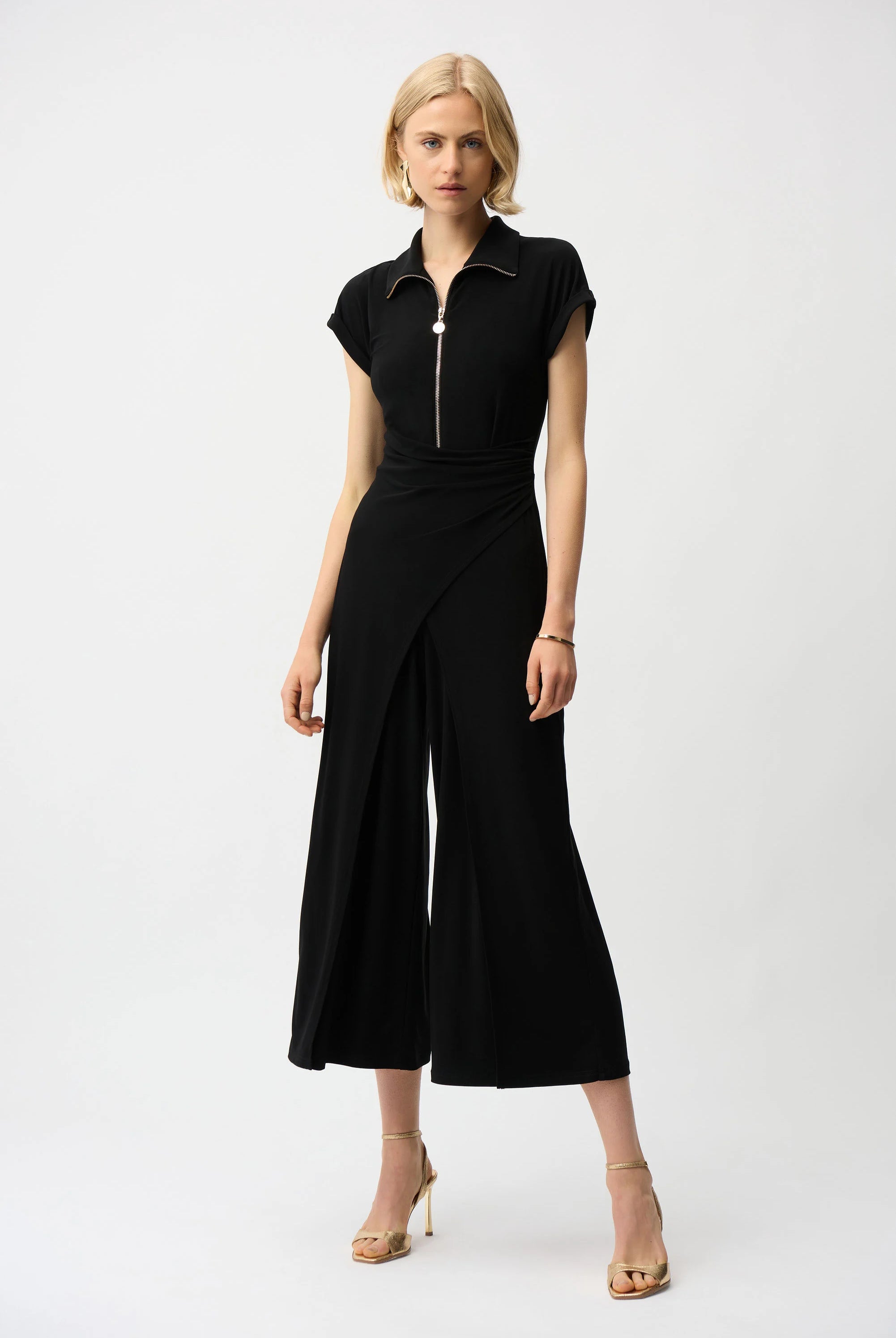 Joseph Ribkoff Silky Knit Culotte Jumpsuit With Gold Zipper | Unique Apparel USA