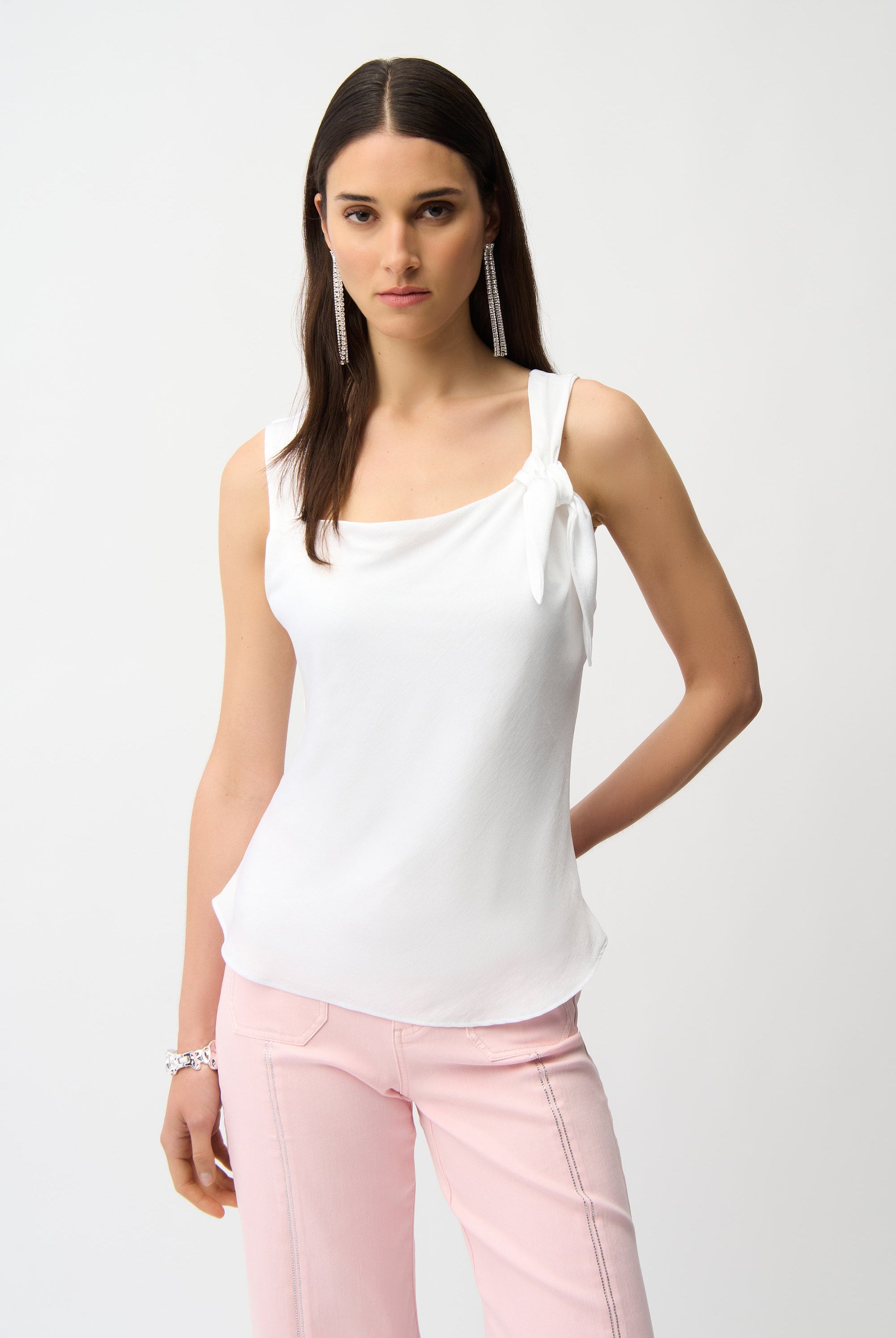 Recycled Satin Fitted Sleeveless Top With Shoulder Knot Detail