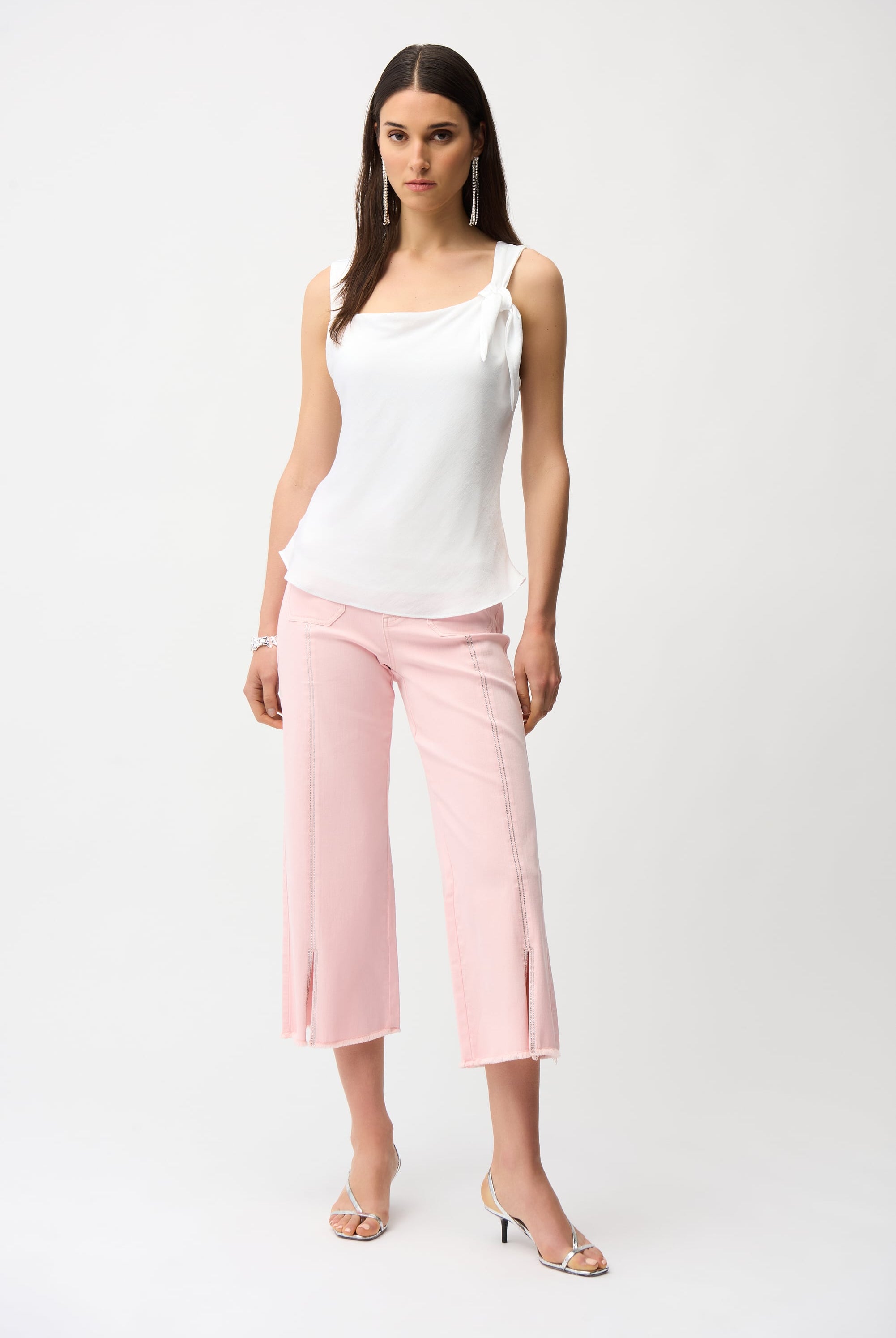 Recycled Satin Fitted Sleeveless Top With Shoulder Knot Detail