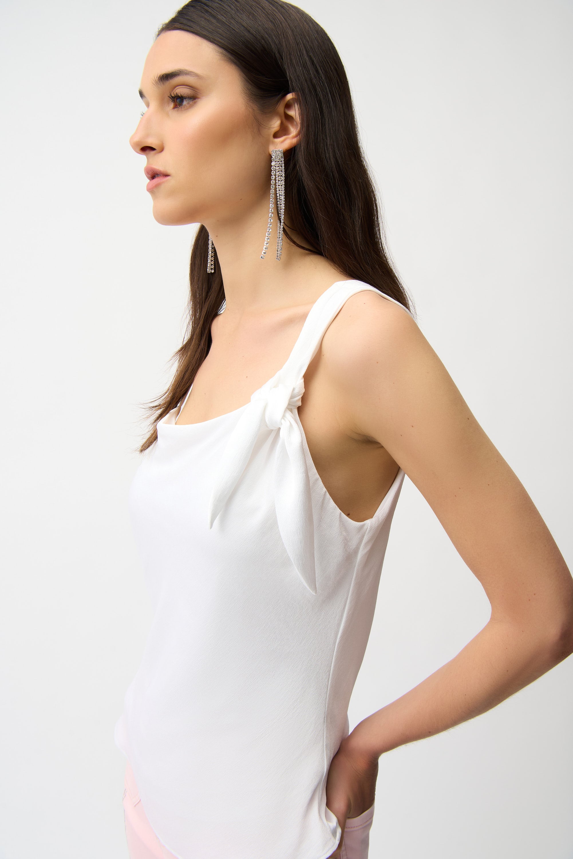Recycled Satin Fitted Sleeveless Top With Shoulder Knot Detail