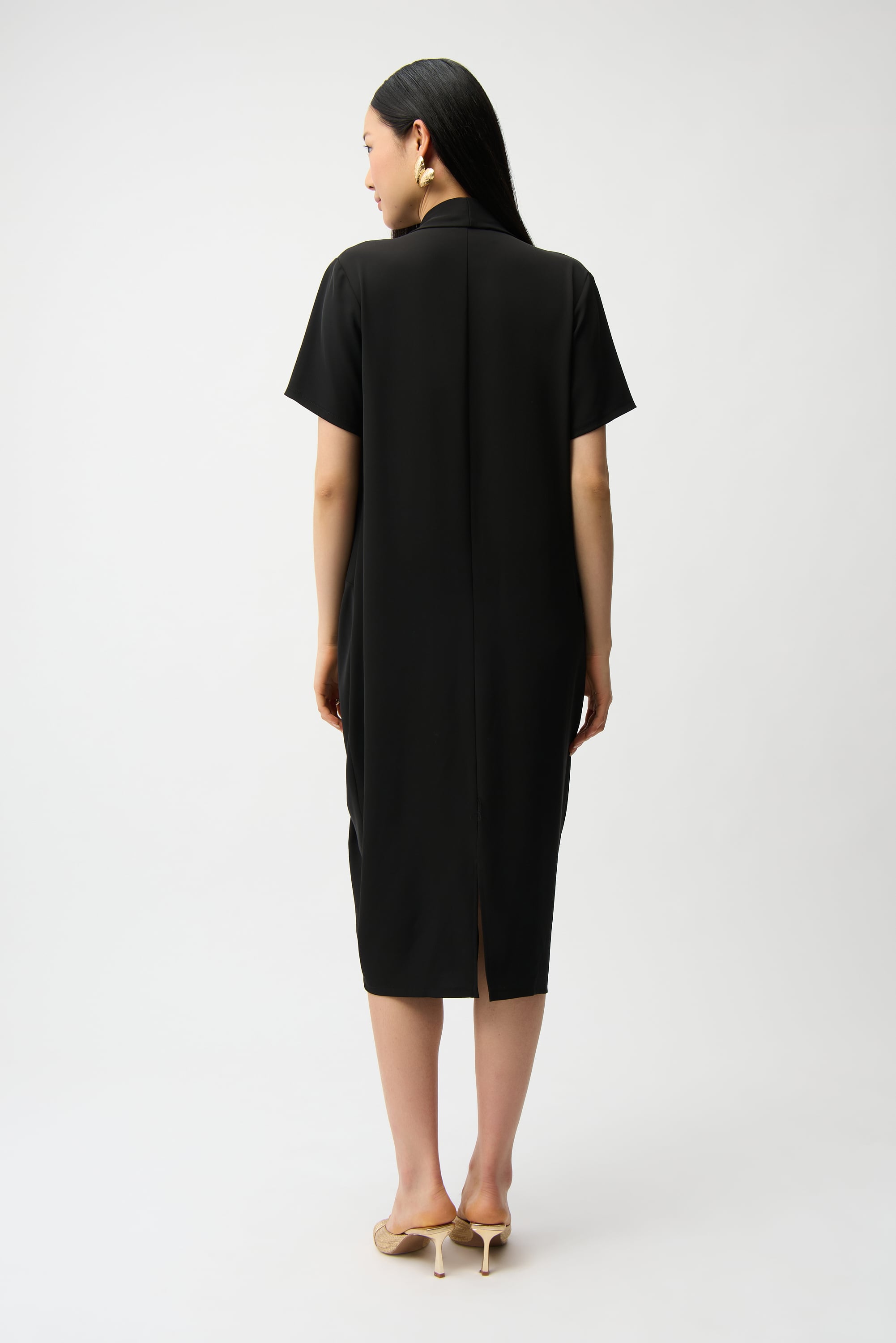 Woven Twill Cocoon Dress With Wrap Neckline