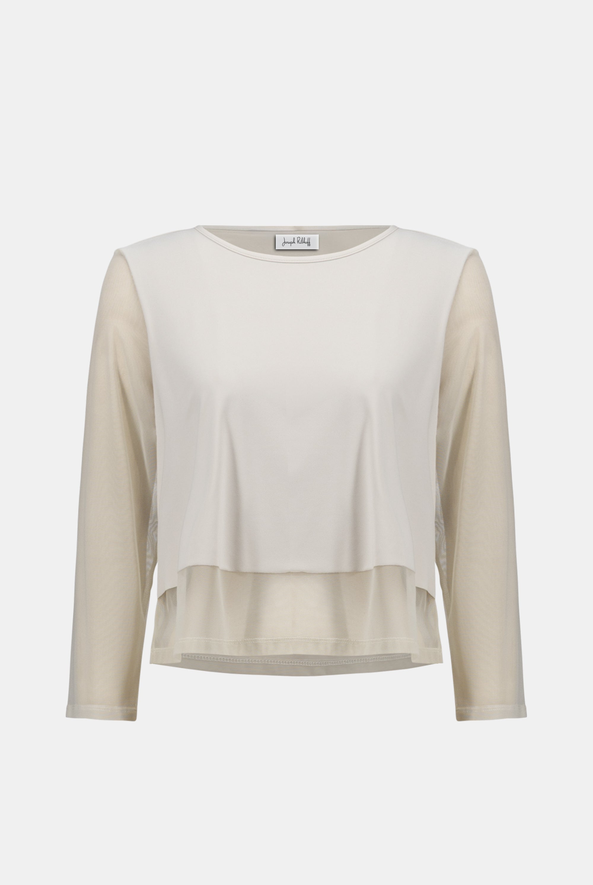 Silky Knit Crewneck Top With Mesh Sleeves and Layered Lining