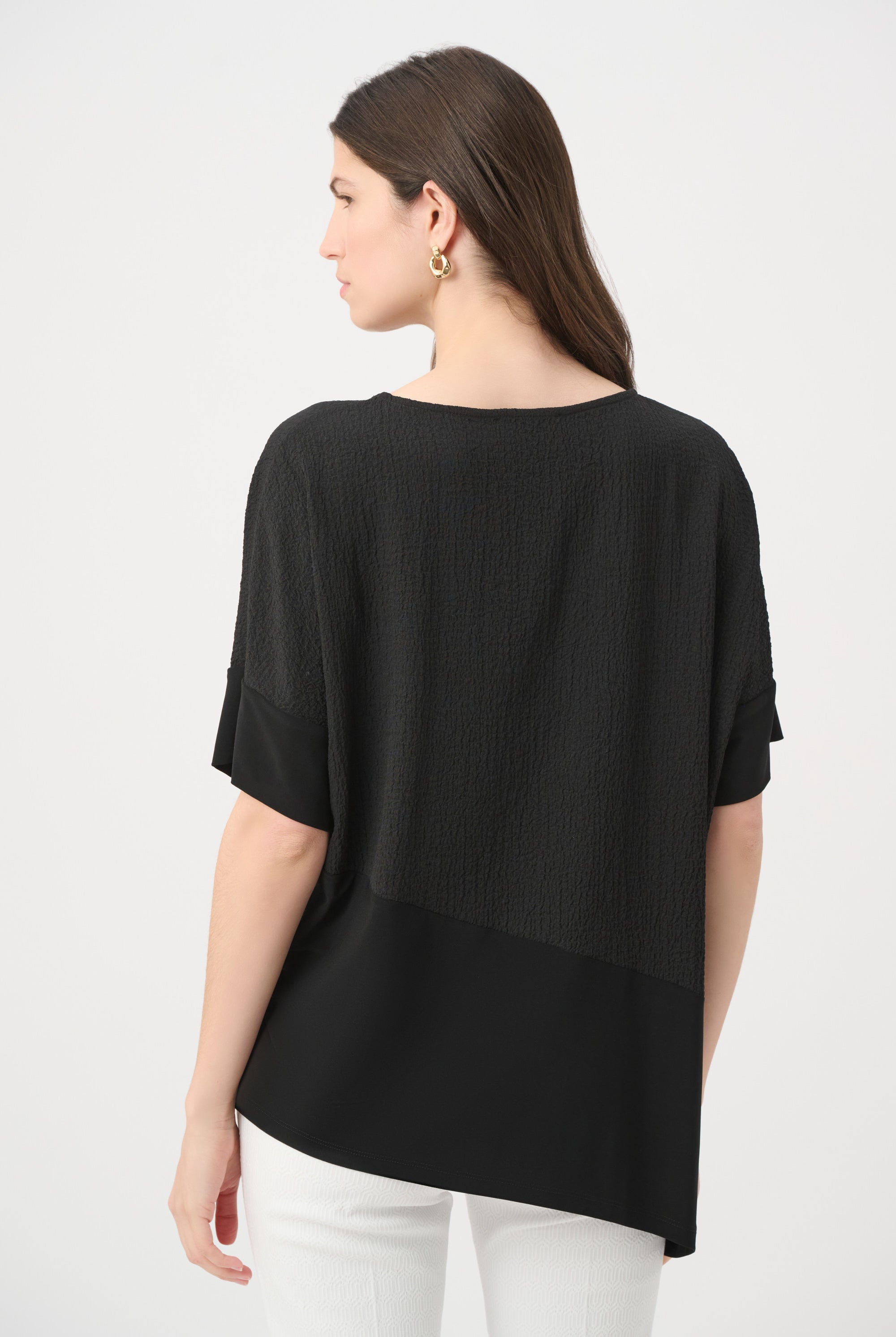 Seersucker And Silky Knit Asymmetrical Top
