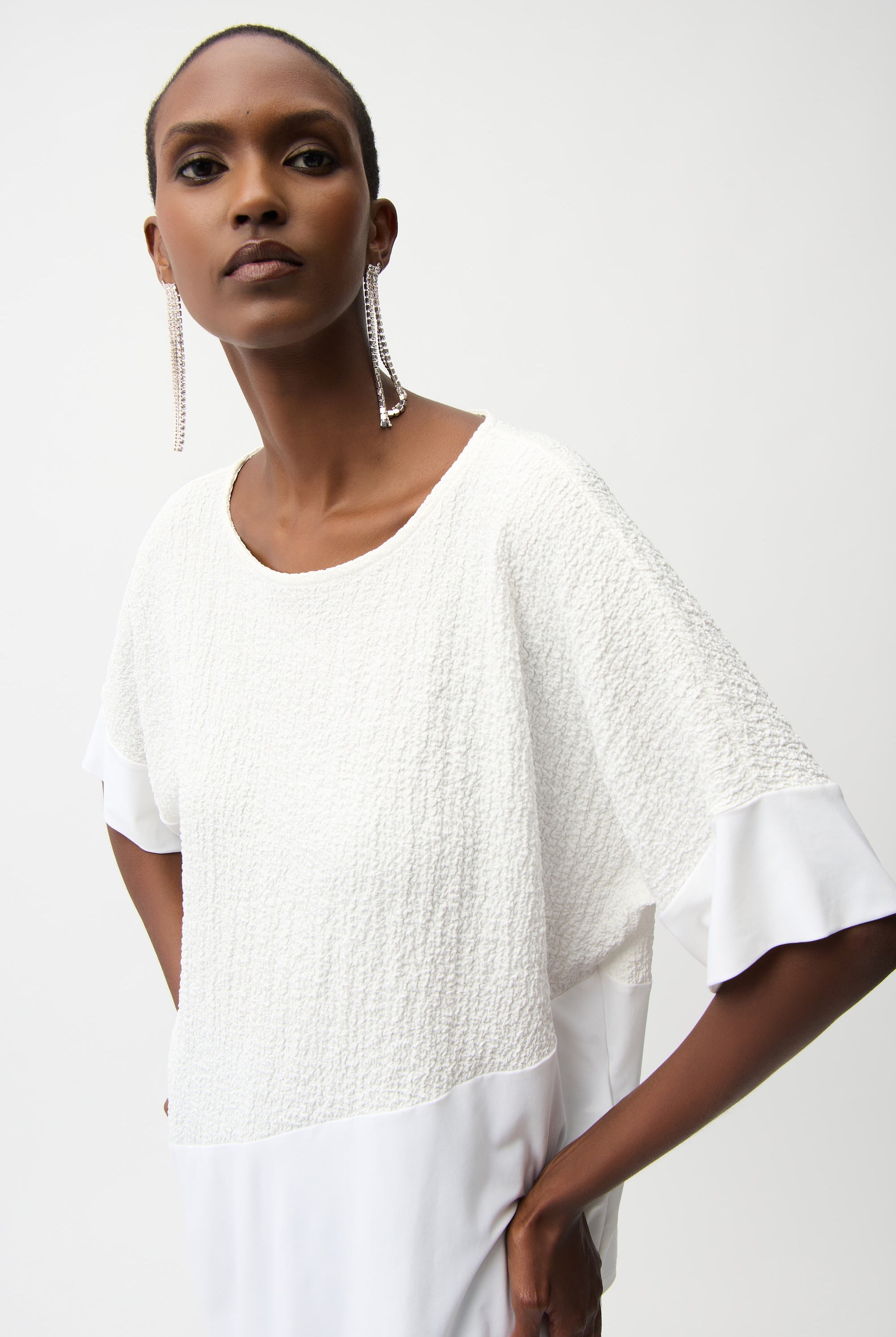 Seersucker And Silky Knit Asymmetrical Top