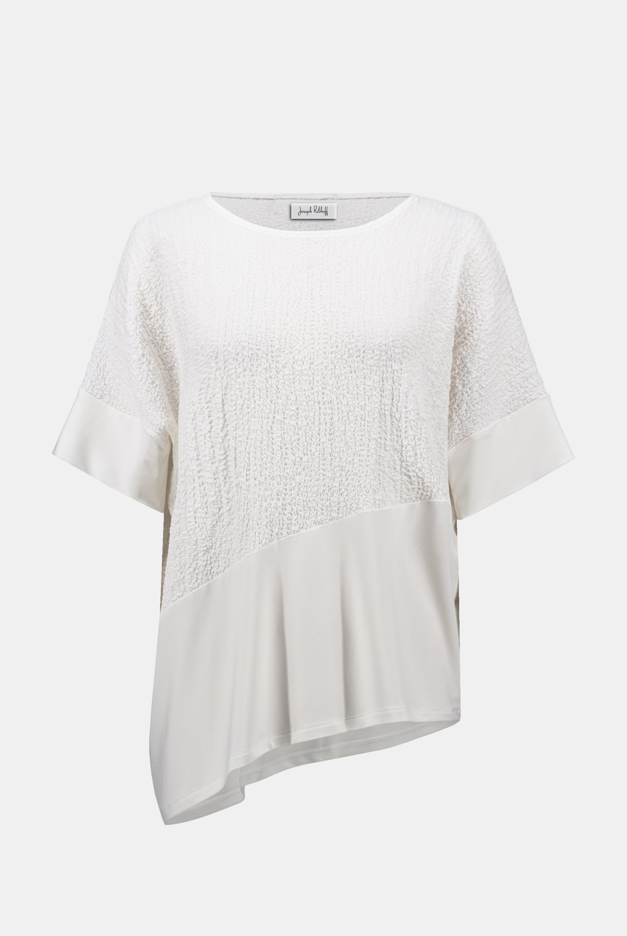 Seersucker And Silky Knit Asymmetrical Top
