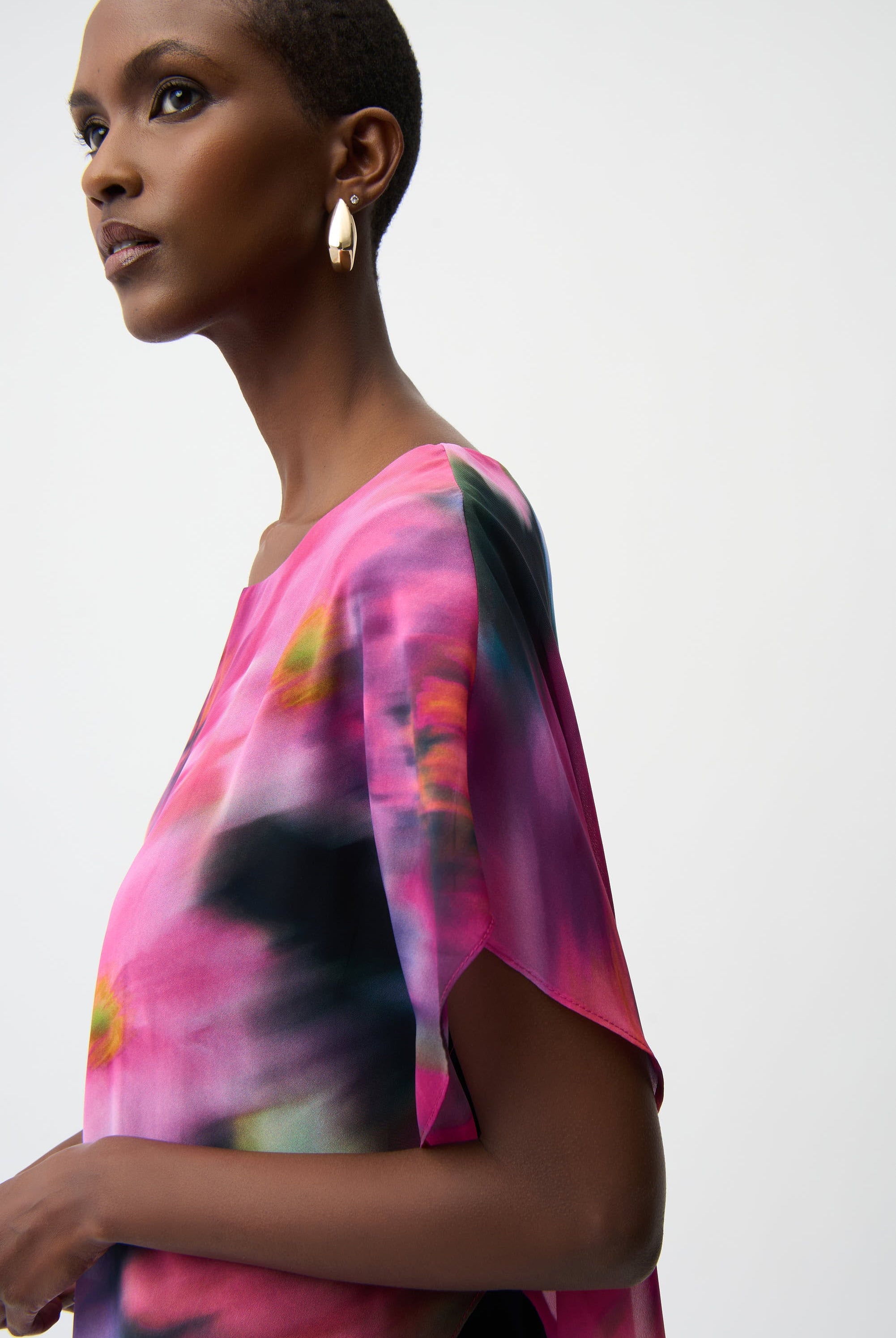 Recycled Chiffon Floral Print Asymmetrical Layered Top