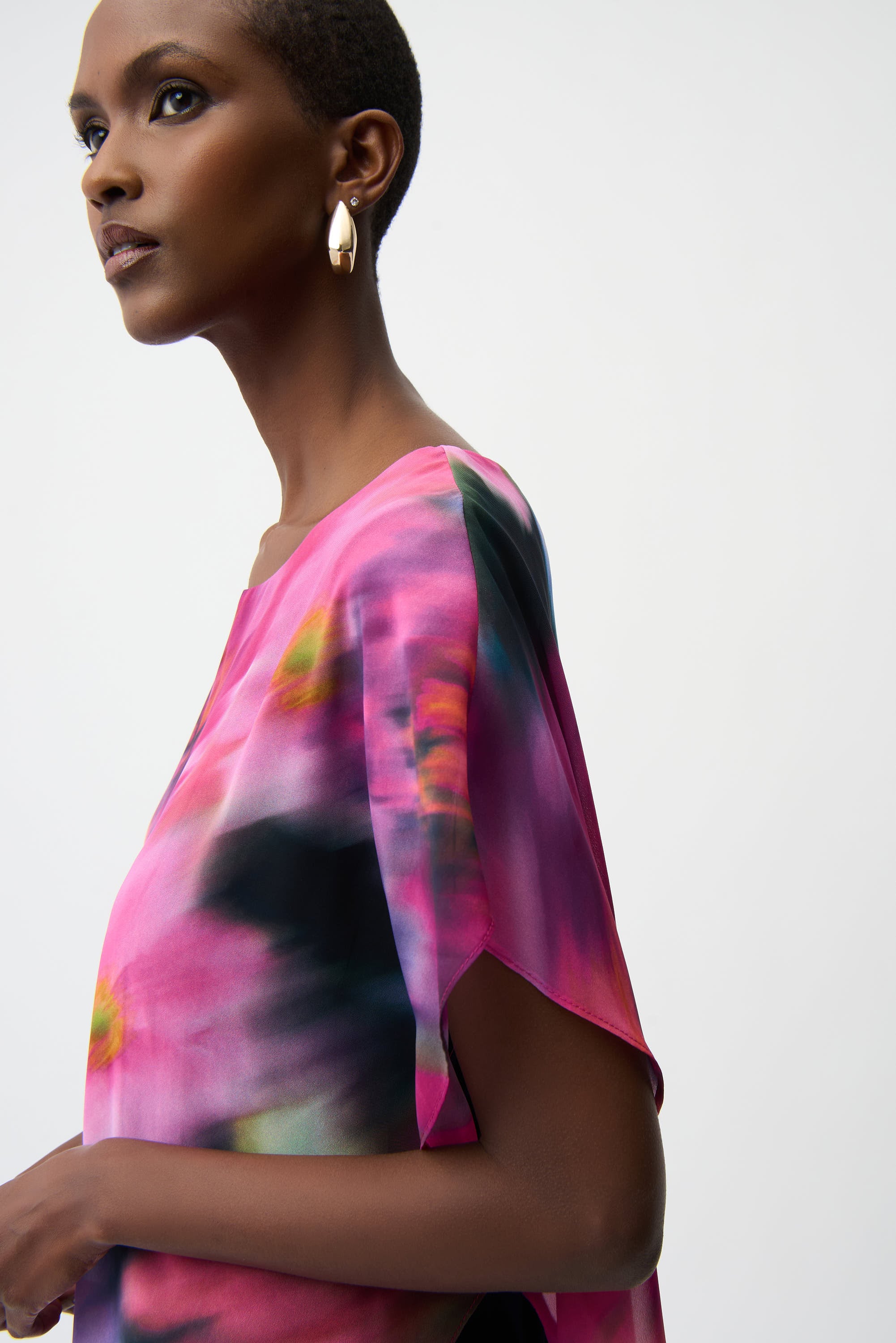 Recycled Chiffon Floral Print Asymmetrical Layered Top