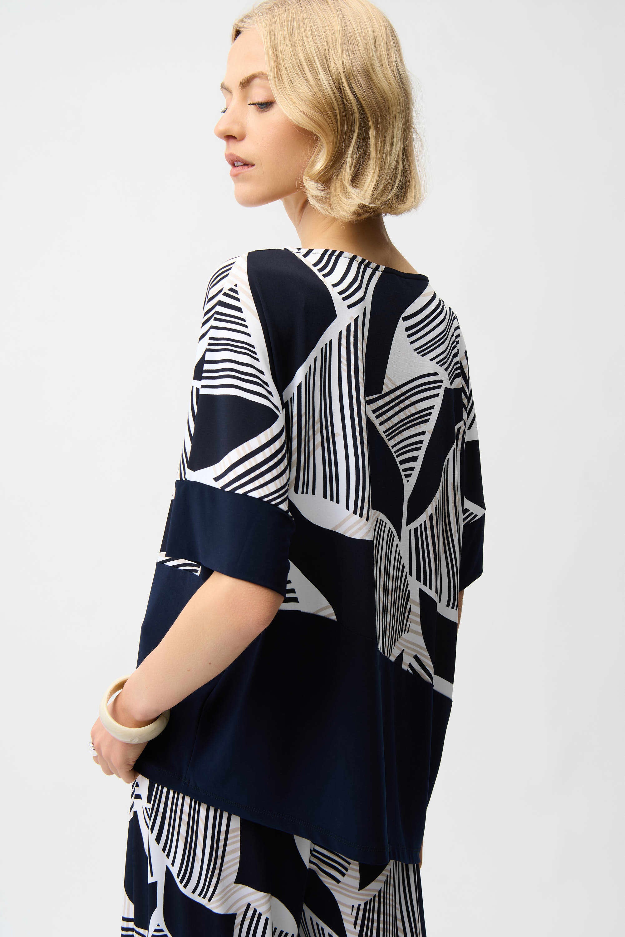 Joseph Ribkoff Silky Knit Geometric Print Asymmetrical Cocoon Top-261283