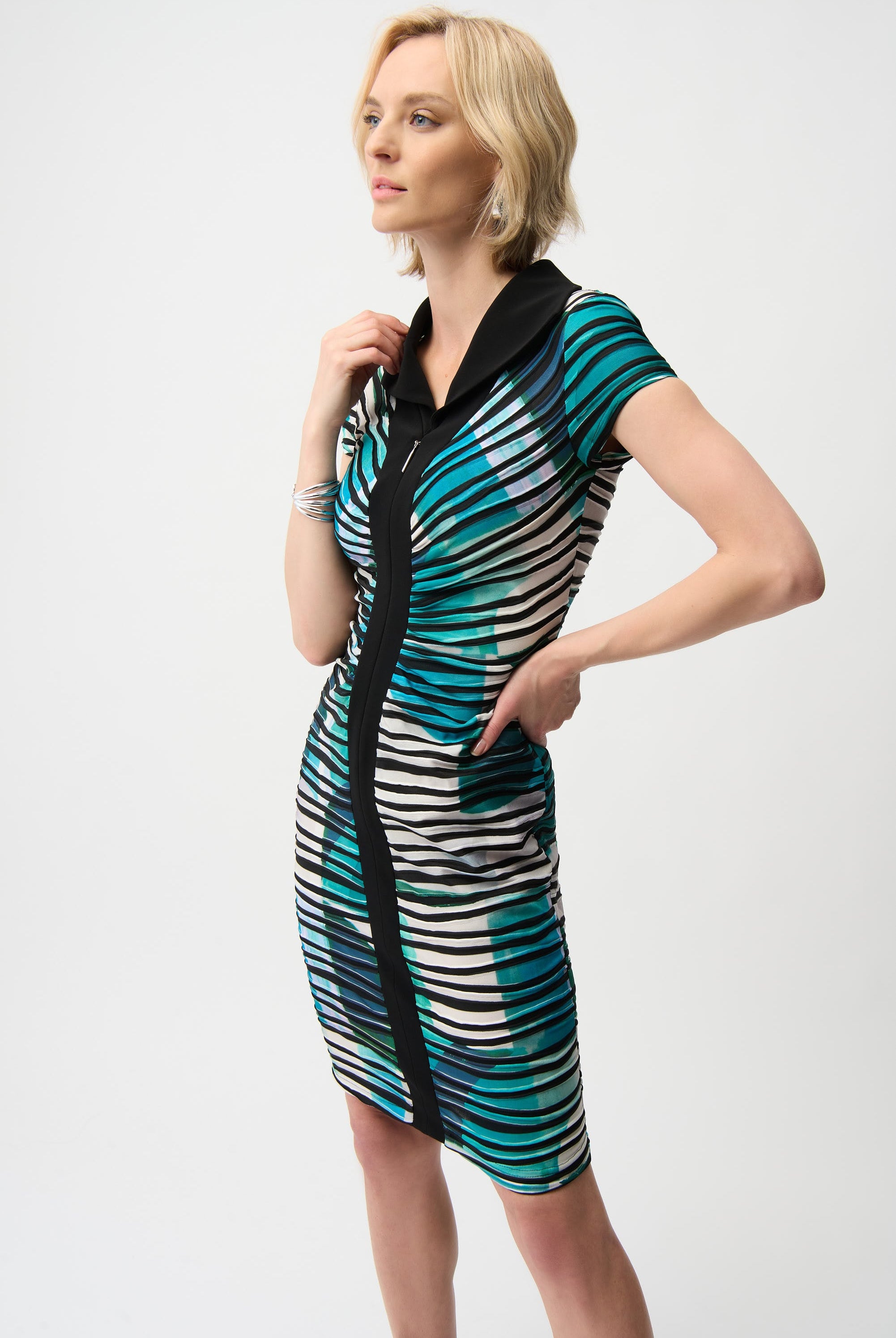 Cascade Knit Geometric Print Sheath Dress