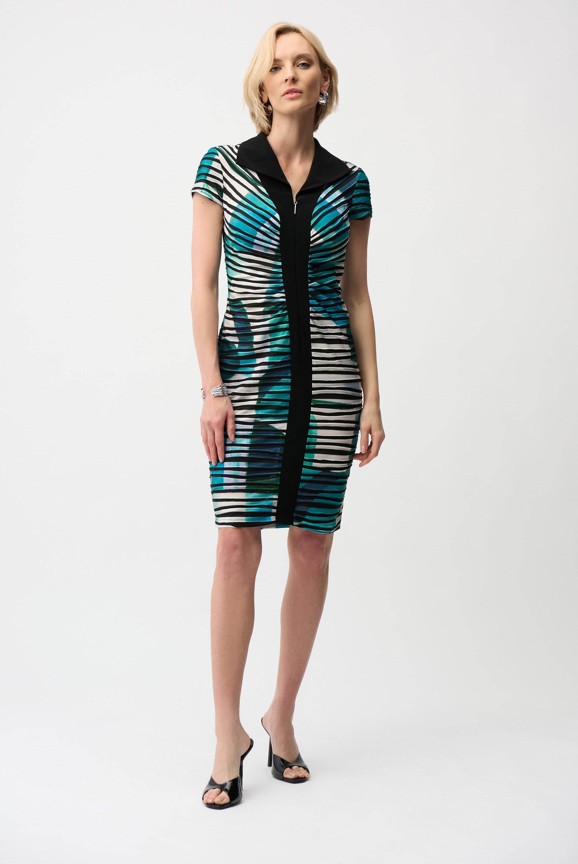Cascade Knit Geometric Print Sheath Dress
