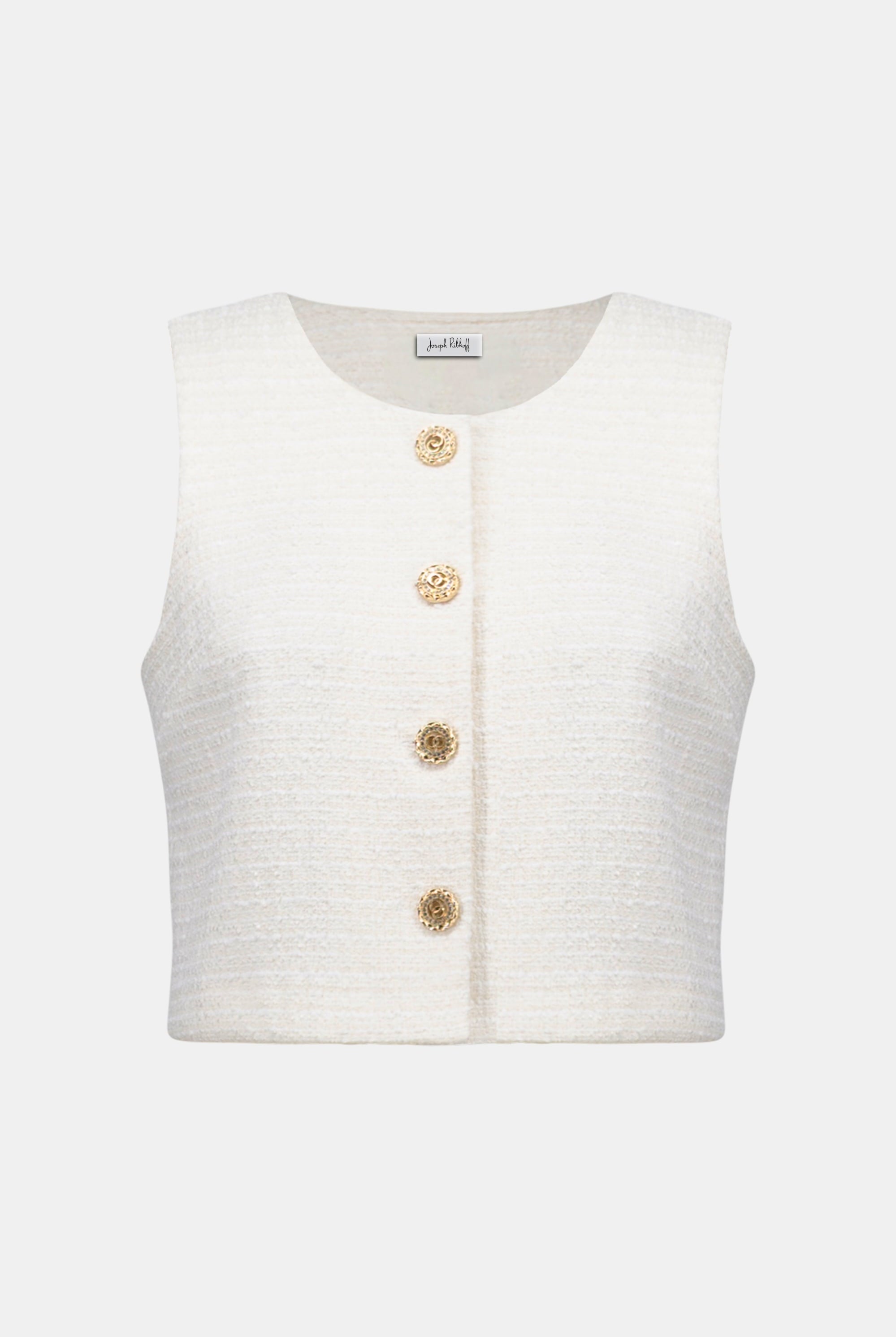 Bouclé Sleeveless Vest With Gold Buttons