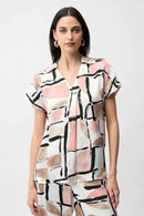 Joseph Ribkoff Recycled Satin Abstract Print Boxy Top With V-necklineline-261308