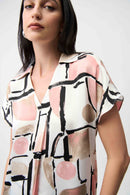Joseph Ribkoff Recycled Satin Abstract Print Boxy Top With V-necklineline-261308