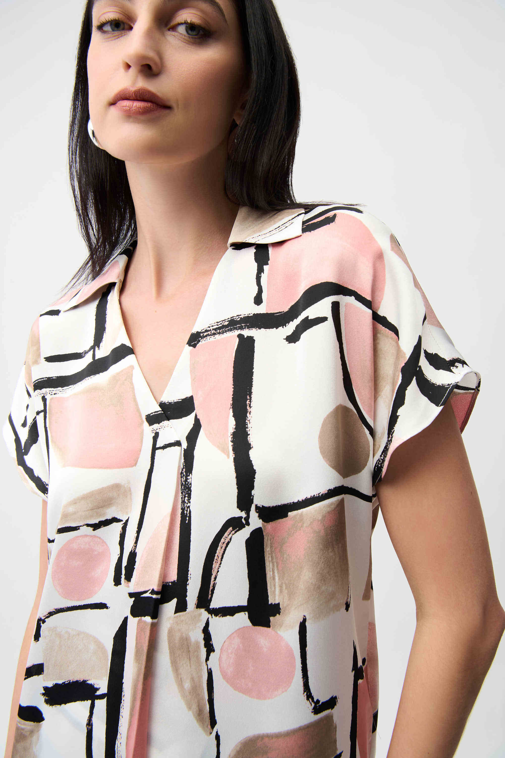 Joseph Ribkoff Recycled Satin Abstract Print Boxy Top With V-necklineline-261308