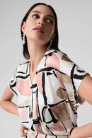 Joseph Ribkoff Recycled Satin Abstract Print Boxy Top With V-necklineline-261308