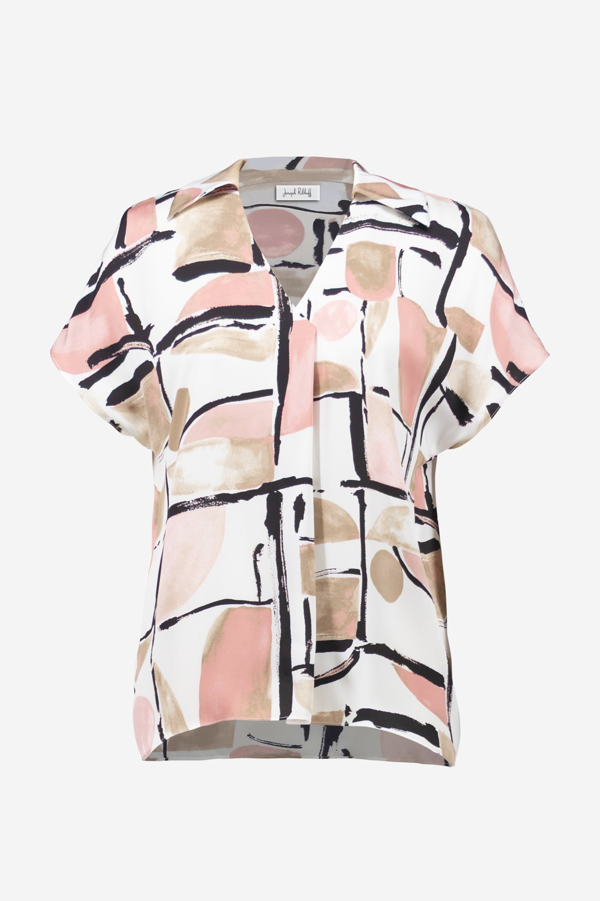 Joseph Ribkoff Recycled Satin Abstract Print Boxy Top With V-necklineline-261308