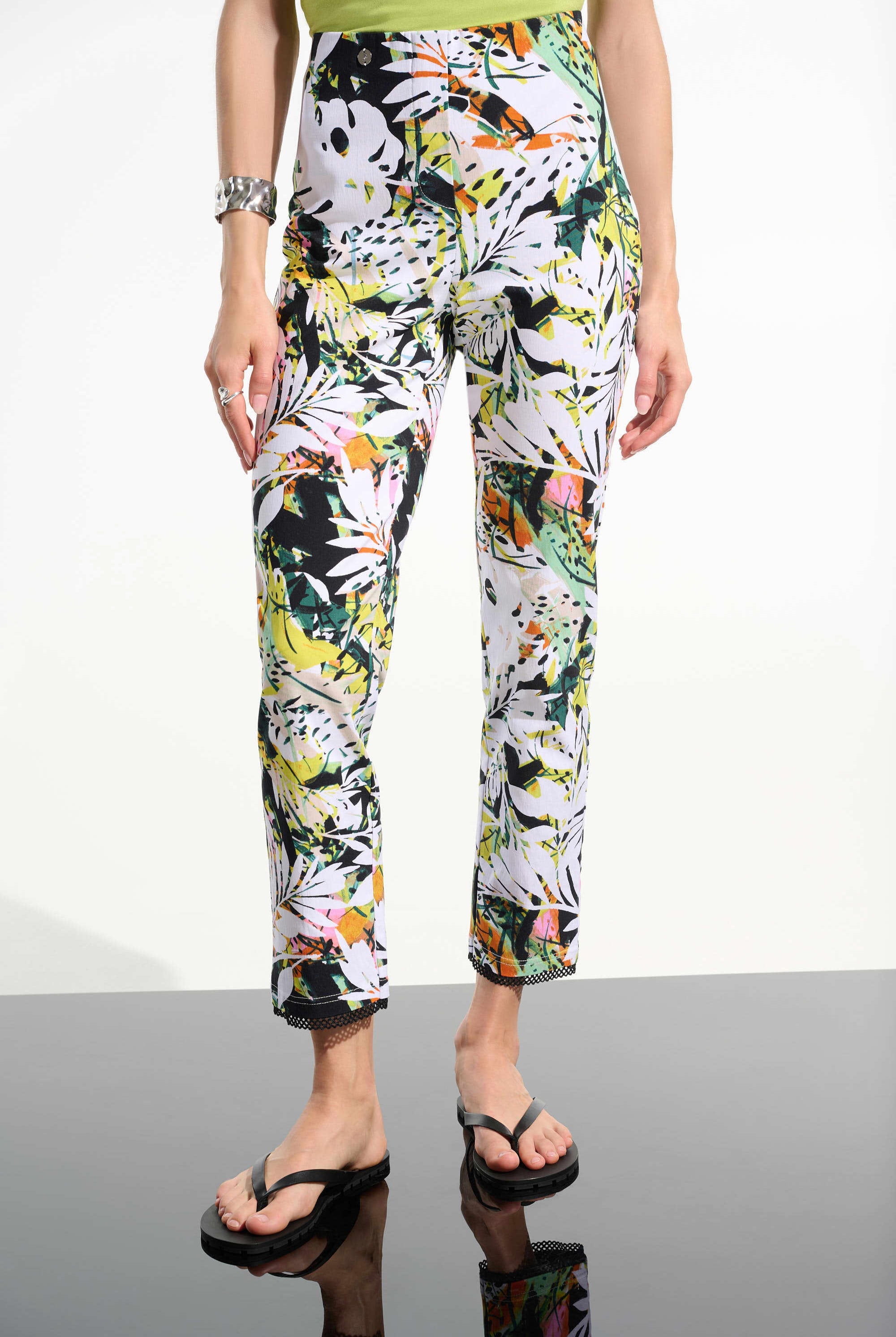 Joseph Ribkoff Tropical Print Pull-On Pants With Mesh Detail | Unique Apparel USA