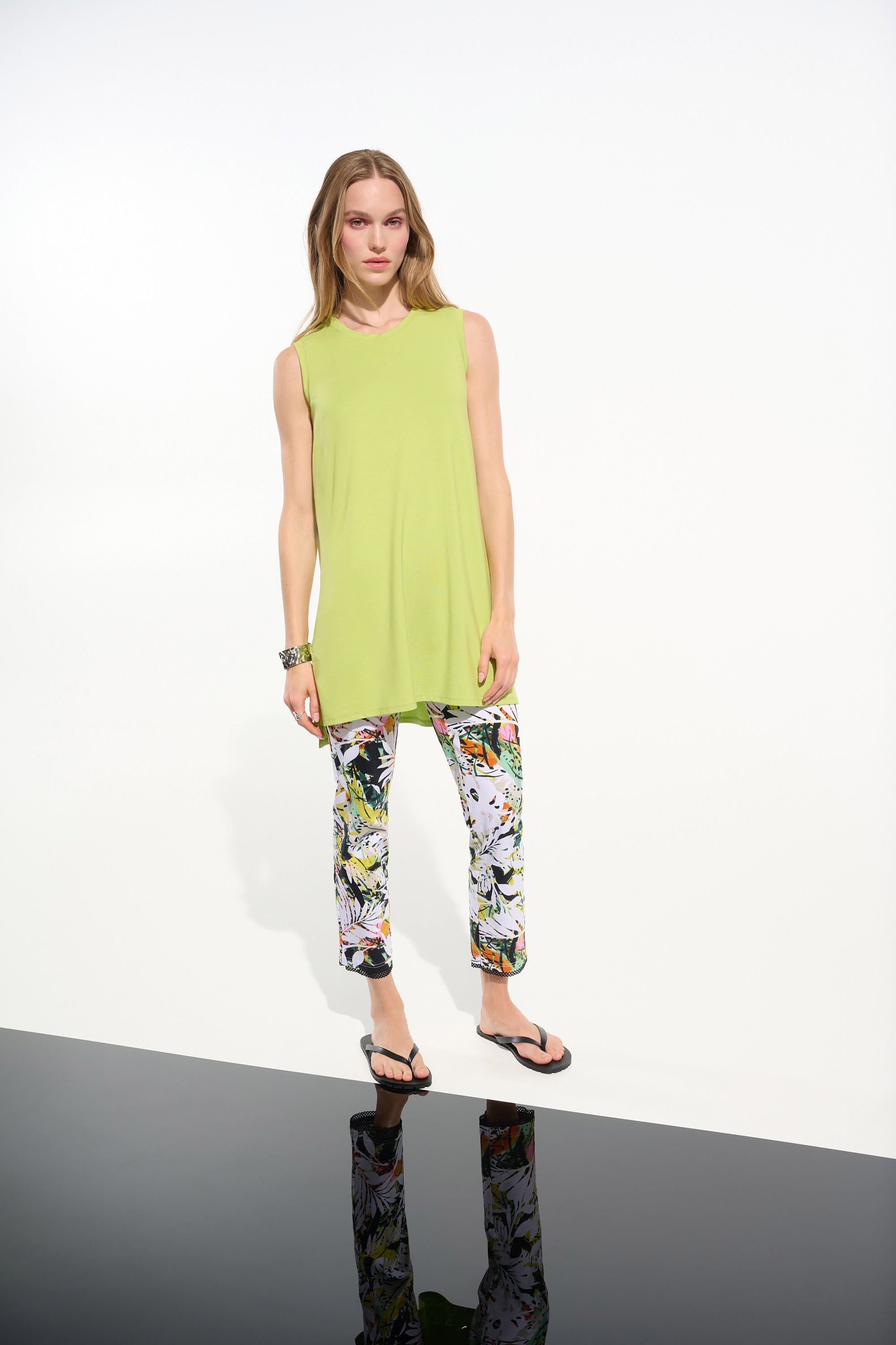 Joseph Ribkoff Tropical Print Pull-On Pants With Mesh Detail-261603