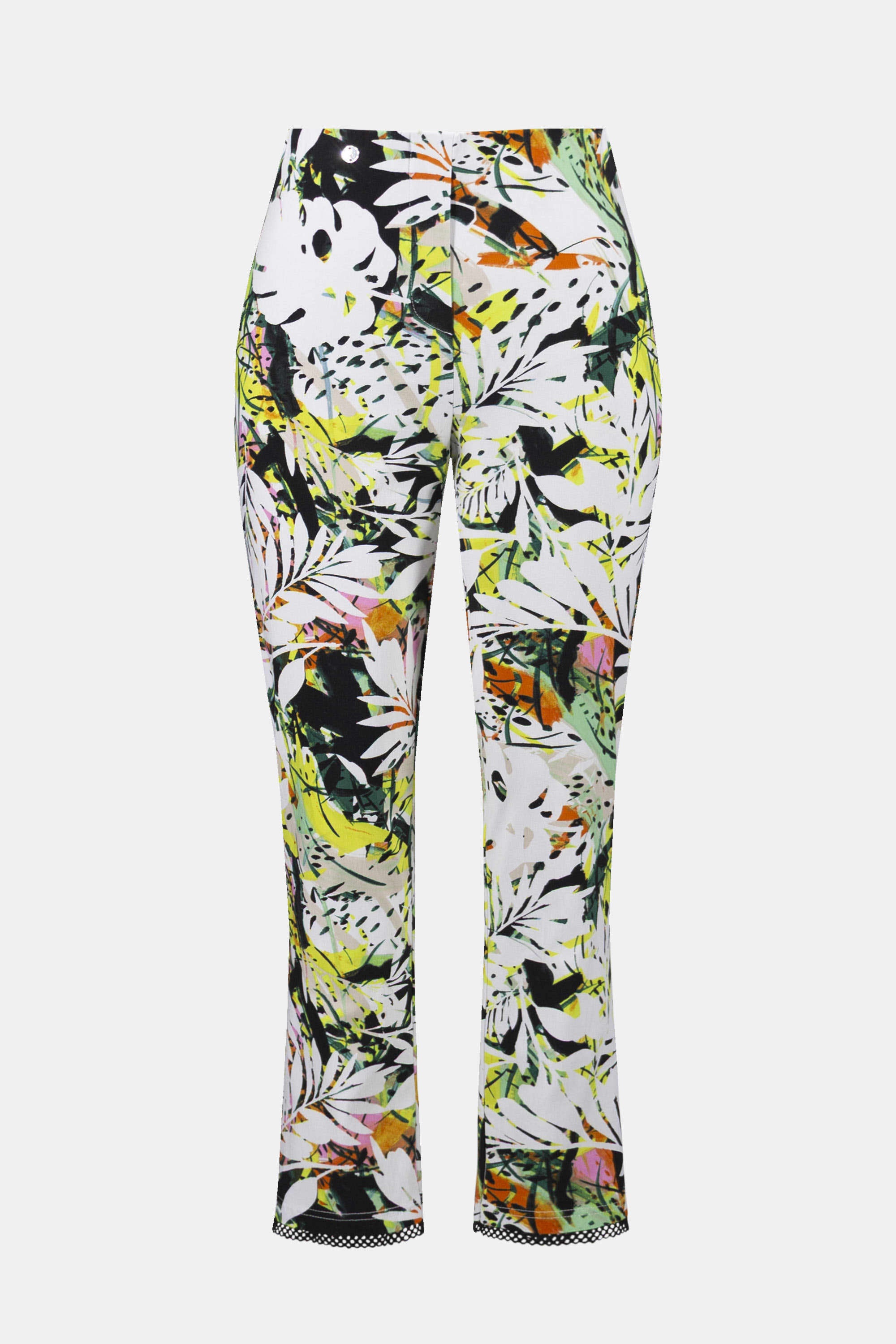 Joseph Ribkoff Tropical Print Pull-On Pants With Mesh Detail-261603