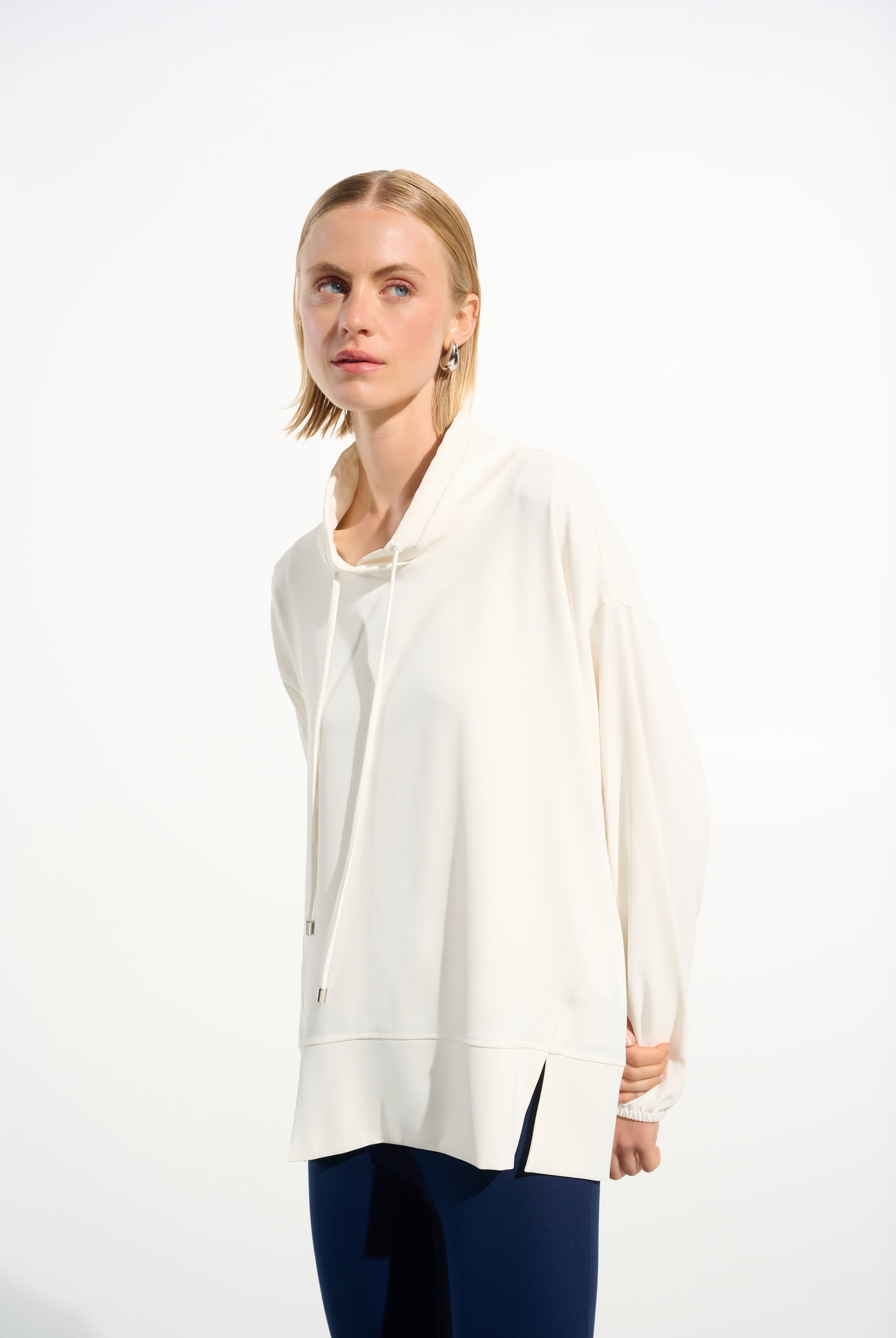 Woven Twill Boxy Tunic With Funnel Collar