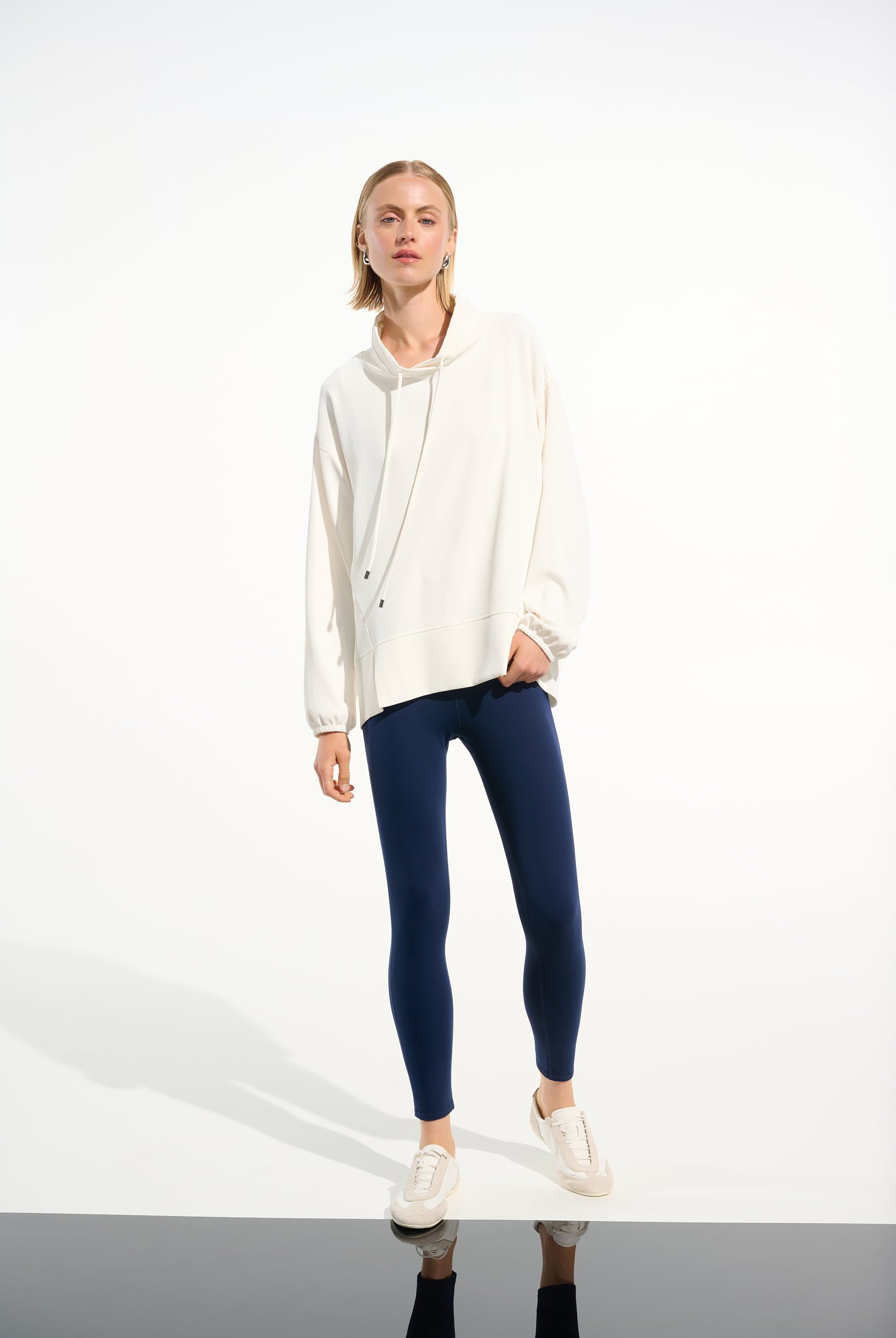 Woven Twill Boxy Tunic With Funnel Collar