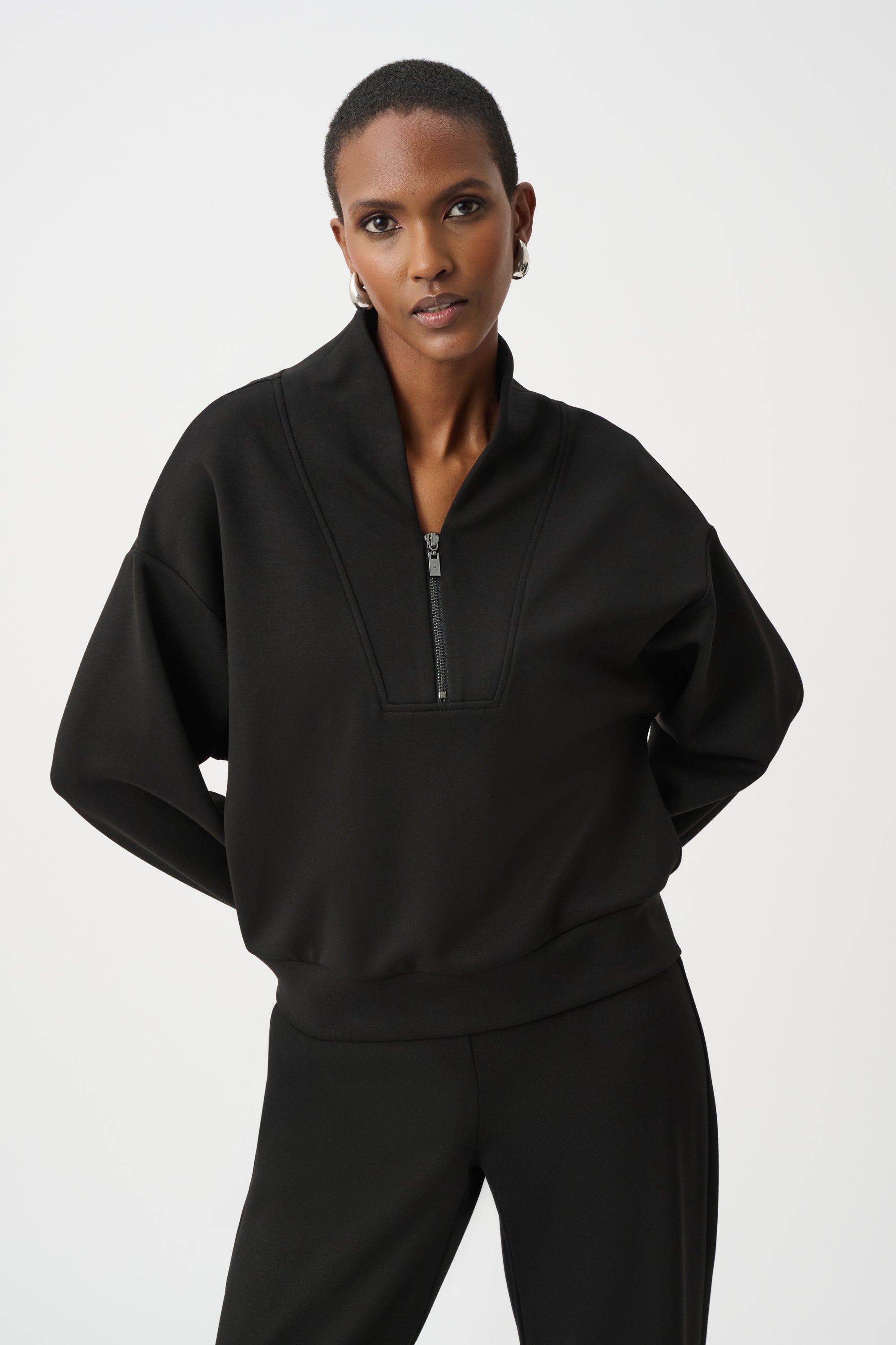 Scuba Jersey Boxy Sweatshirt With High Collar and Front Zipper