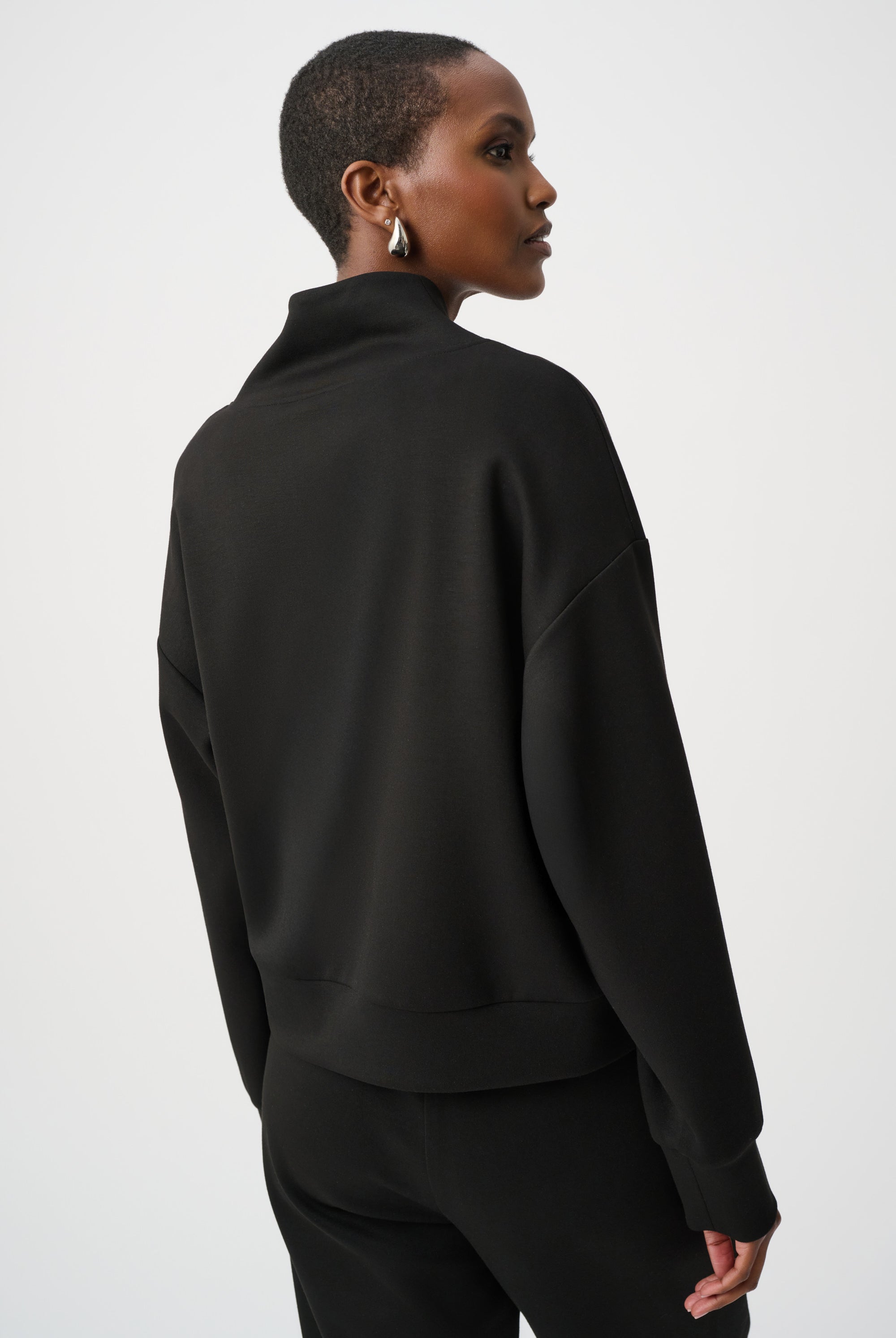Scuba Jersey Boxy Sweatshirt With High Collar and Front Zipper