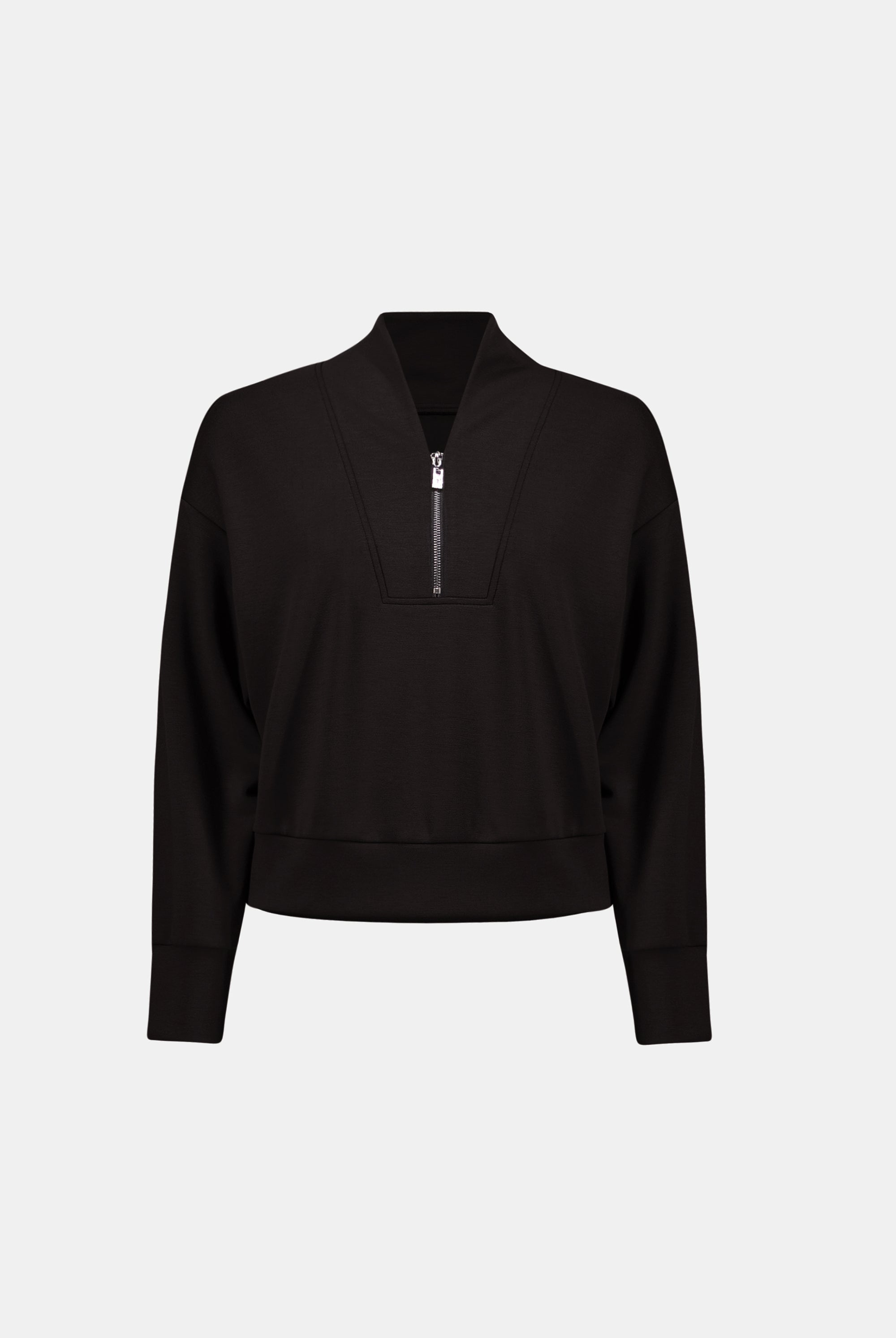 Scuba Jersey Boxy Sweatshirt With High Collar and Front Zipper