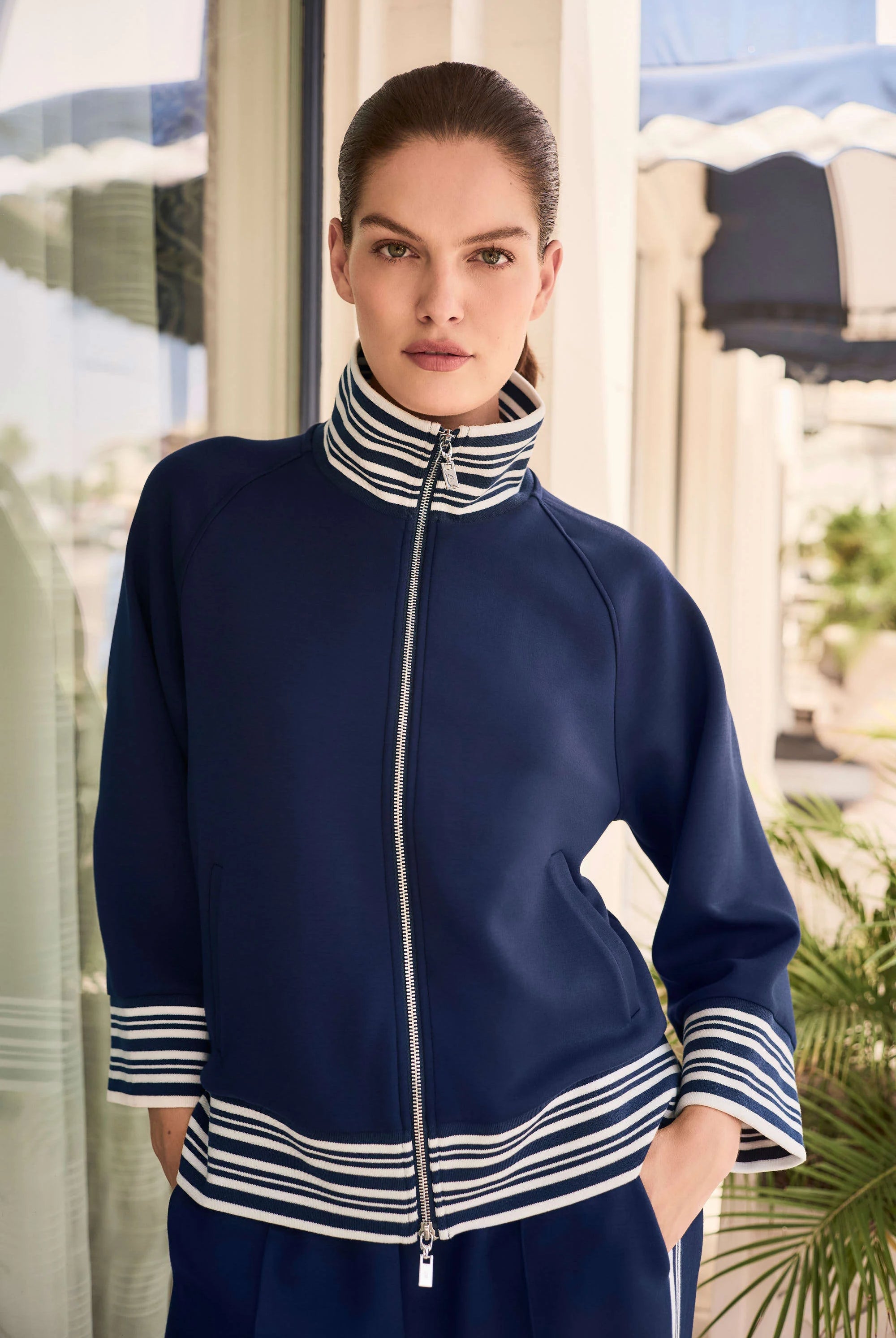 Joseph Ribkoff Scuba Jersey Jacket With Funnel Collar | Unique Apparel USA