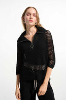 Joseph Ribkoff Boxy Sweater Knit With Zipped Neckline-261634