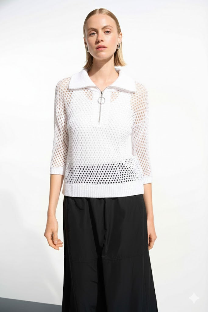 Joseph Ribkoff Boxy Sweater Knit With Zipped Neckline-261634