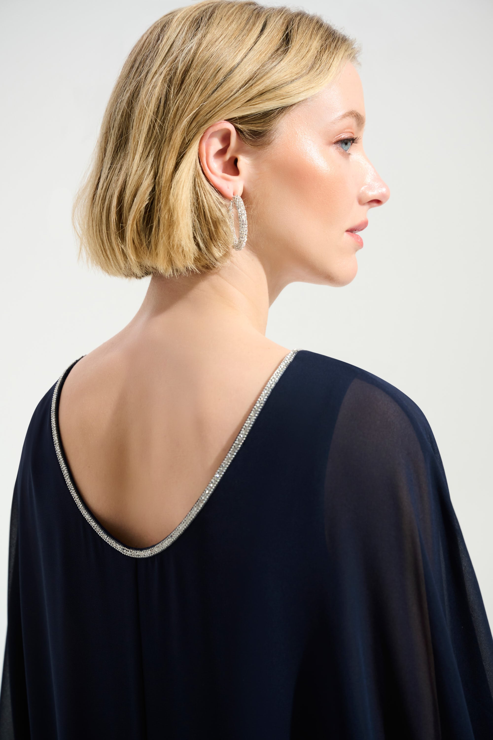 Signature | Cascade Knit Sheath Dress With Chiffon Poncho Overlay