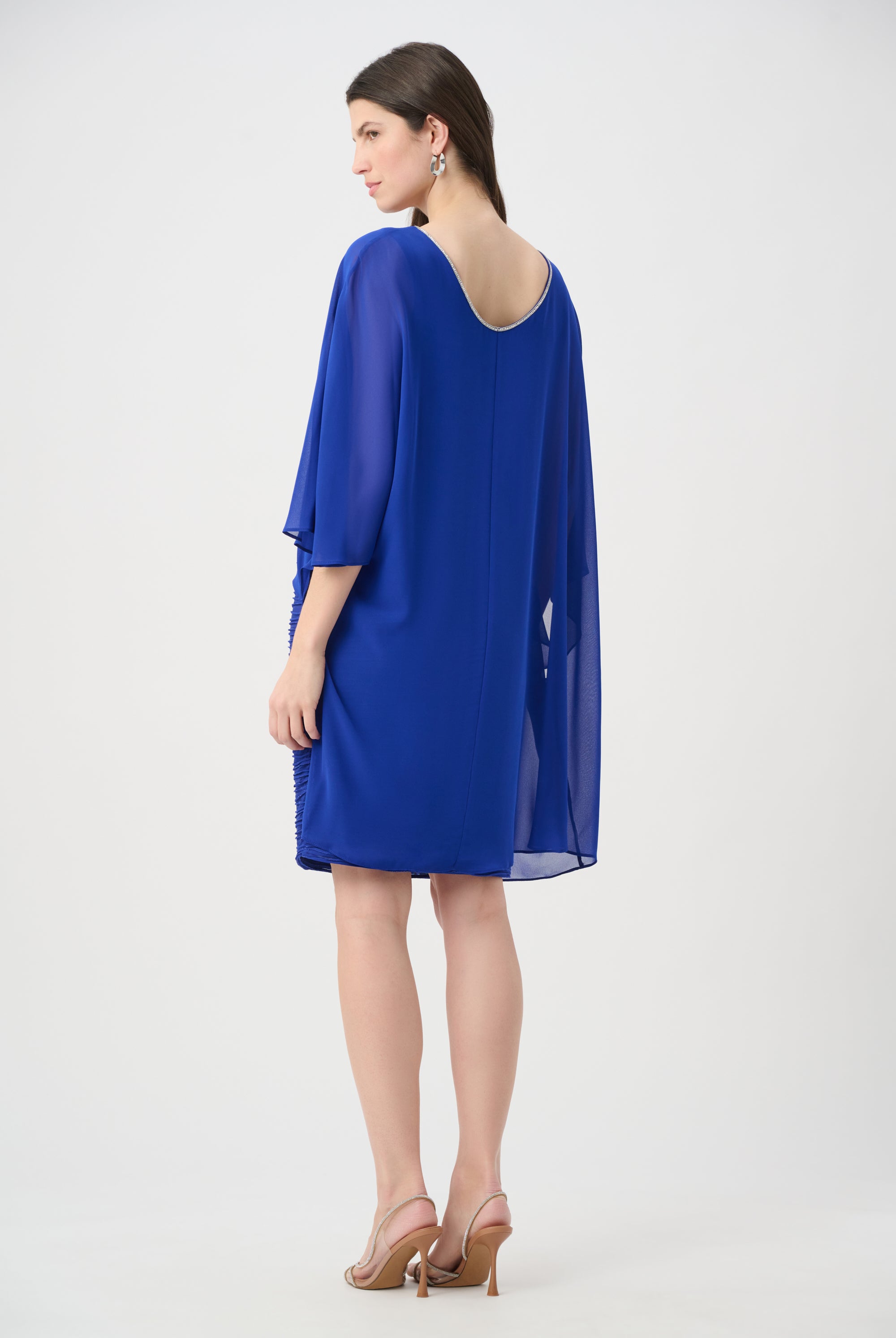 Signature | Cascade Knit Sheath Dress With Chiffon Poncho Overlay