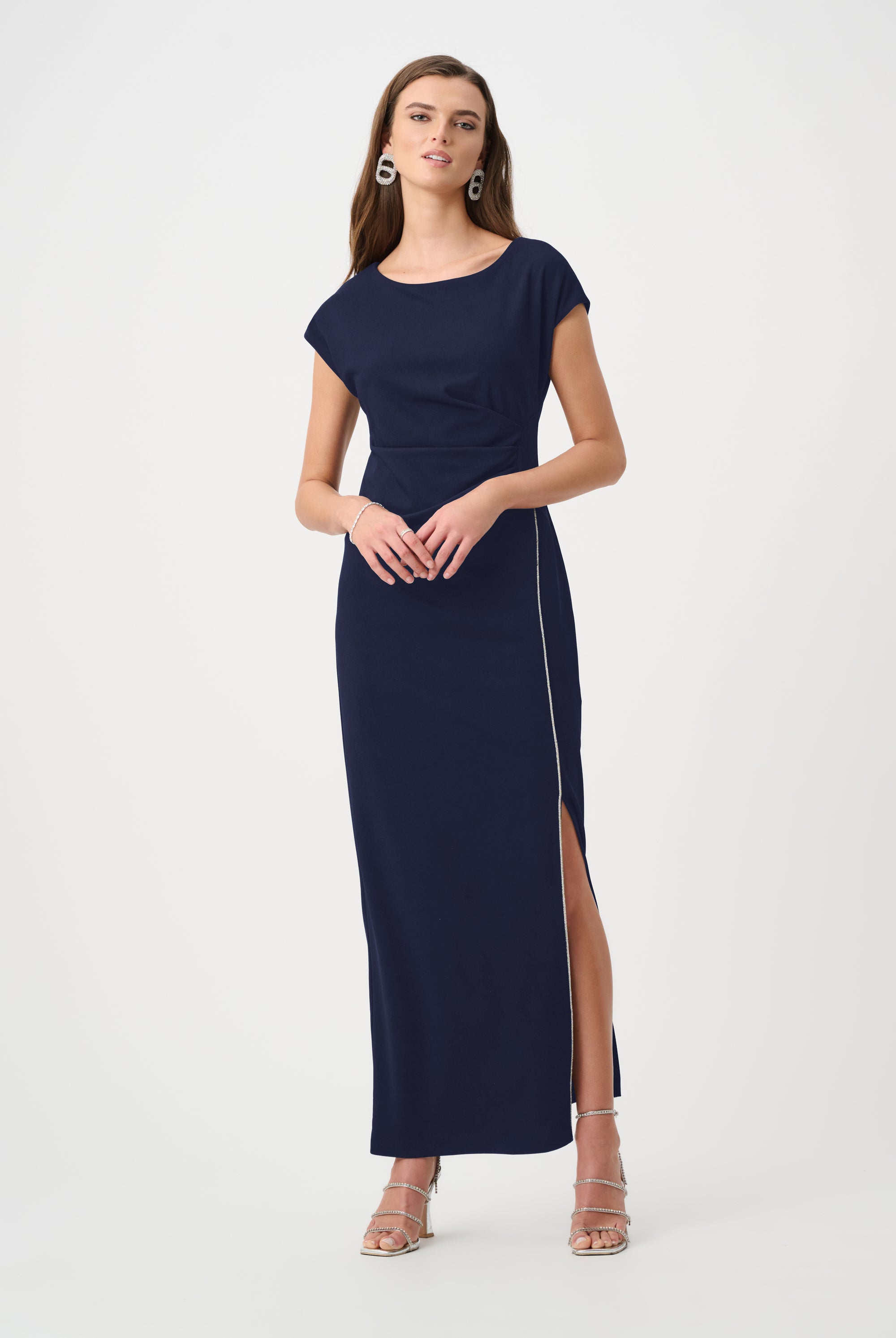 Signature | Scuba Crepe Sheath Gown With Rhinestones Piping