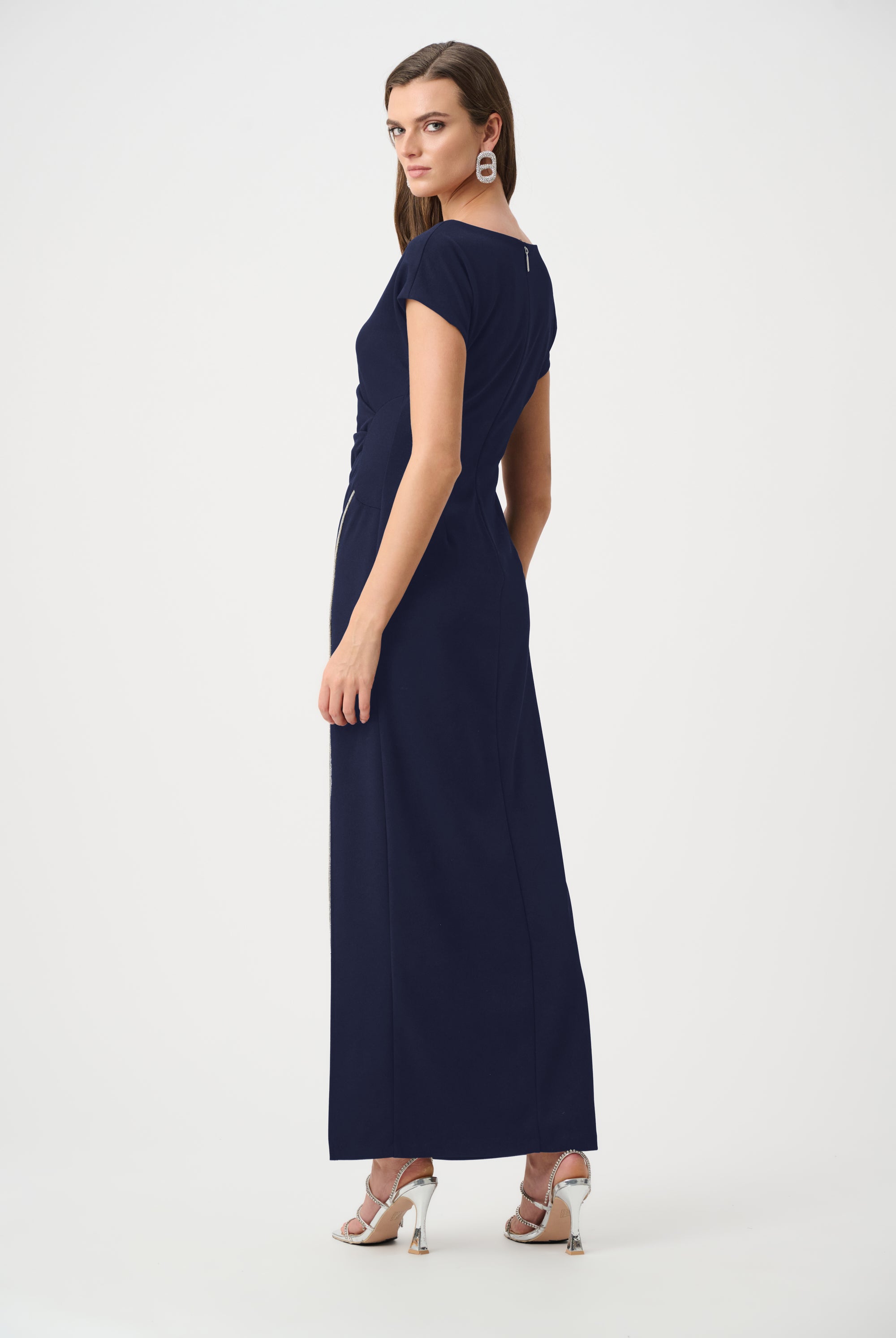 Signature | Scuba Crepe Sheath Gown With Rhinestones Piping