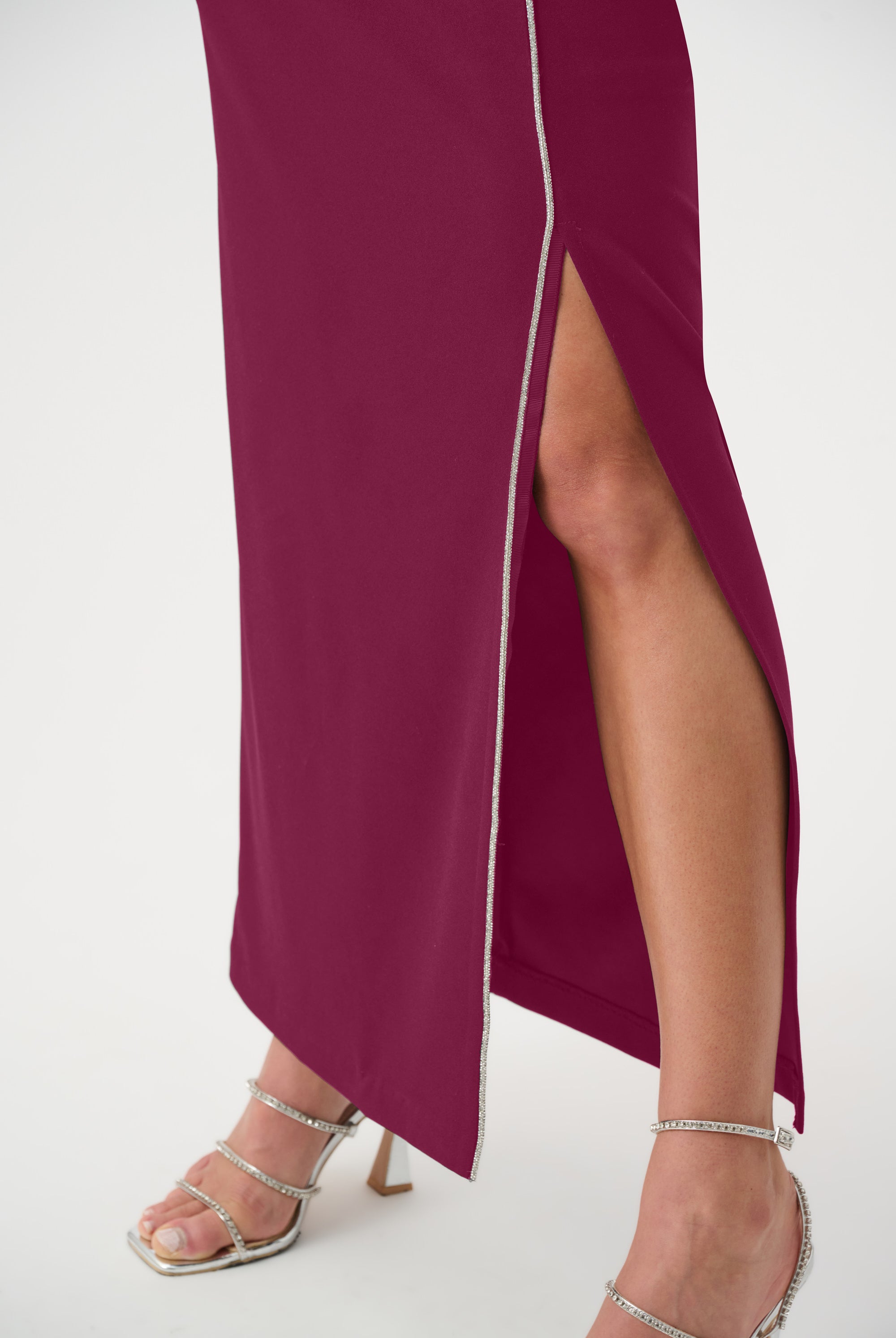 Signature | Scuba Crepe Sheath Gown With Rhinestones Piping