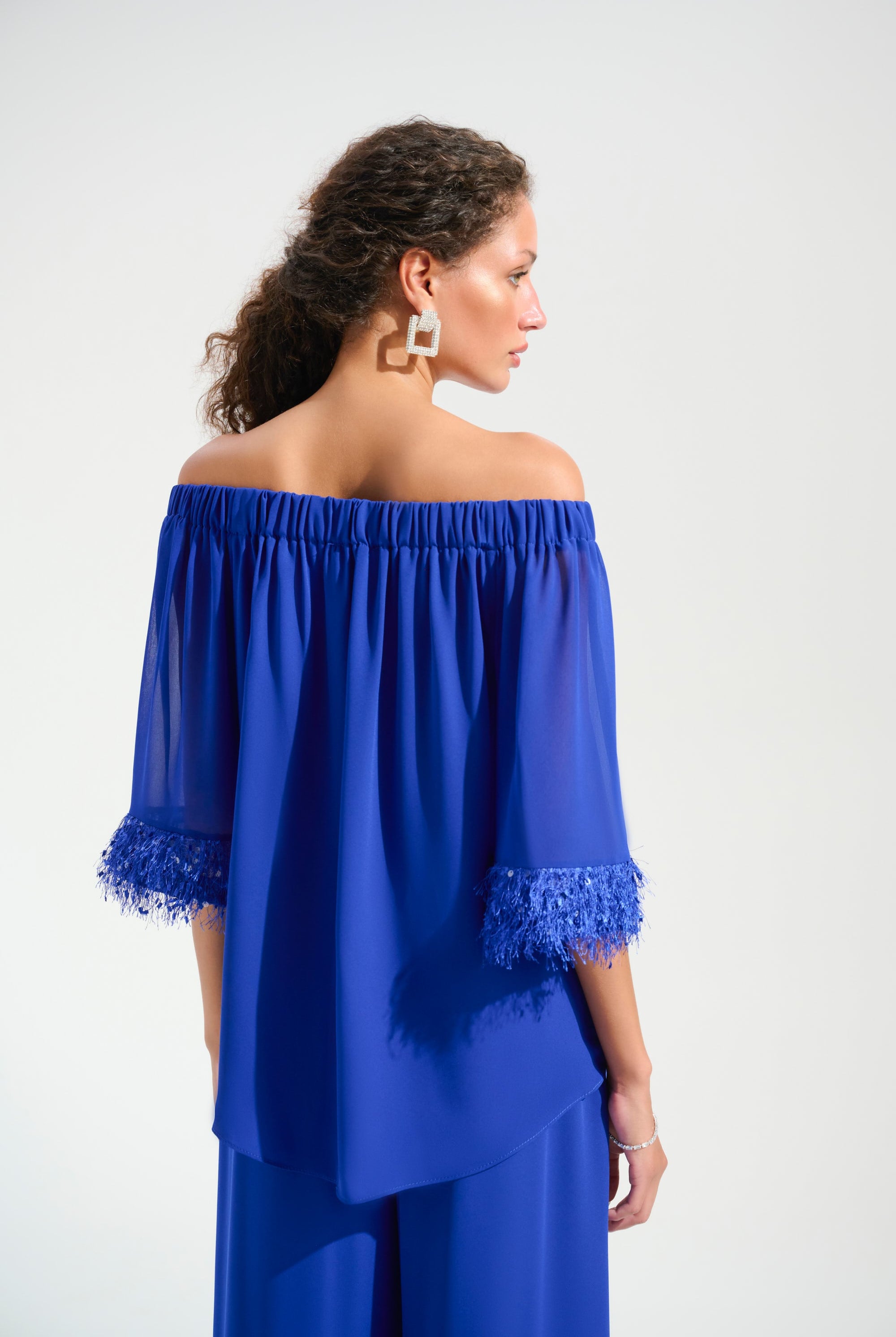 Signature | Georgette And Chiffon Off Shoulder Trapeze Top With Novelty Trim