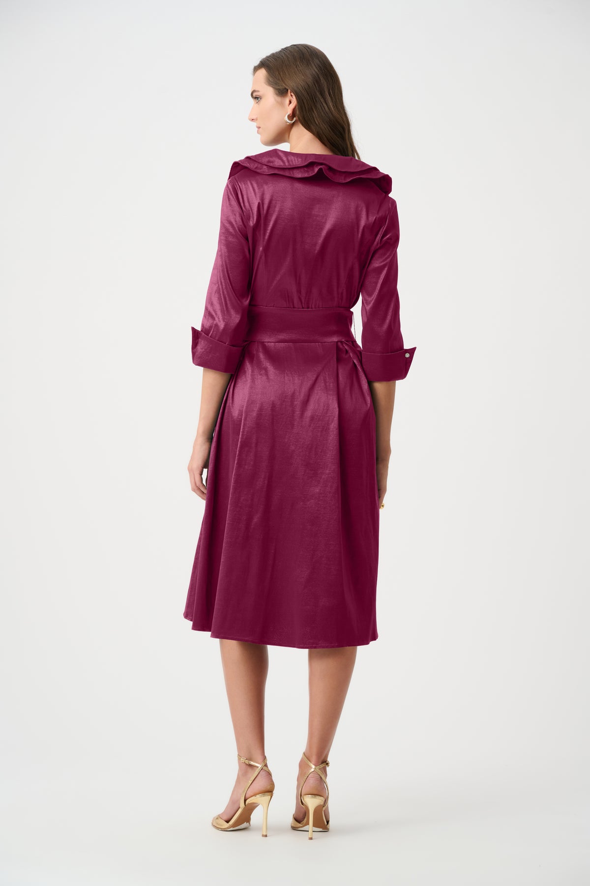 Joseph Ribkoff Signature | Stretch Taffeta Fit And Flare Dress With Lapel Collar-261719F26, Berry Burst