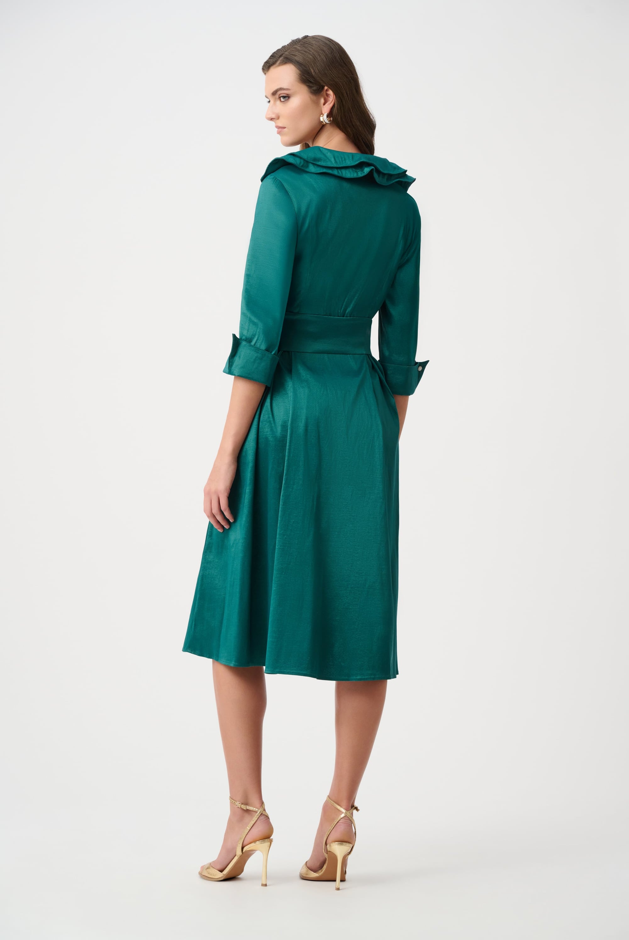 Signature | Stretch Taffeta Fit And Flare Dress With Lapel Collar
