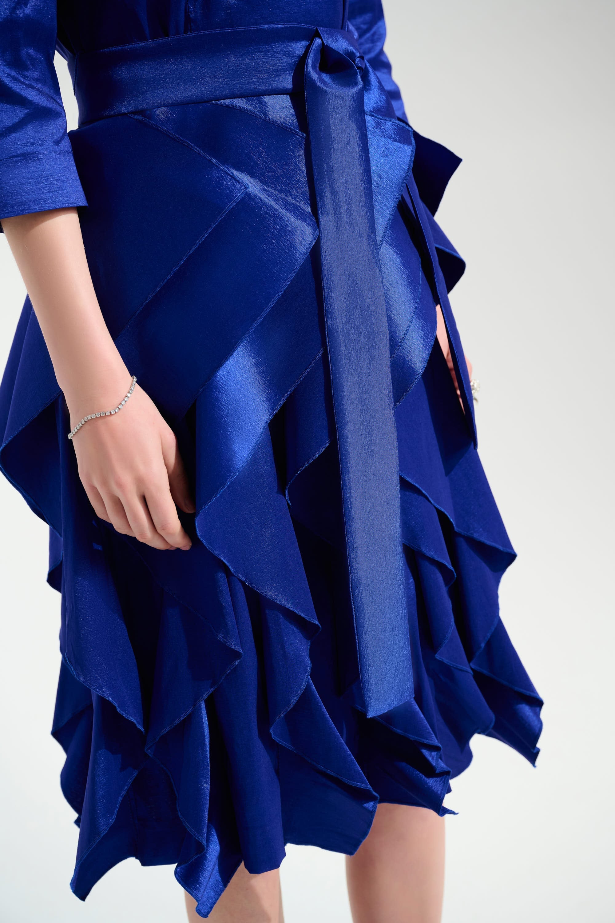 Signature | Stretch Taffeta Fit And Flare Dress With Cascading Ruffle Skirt