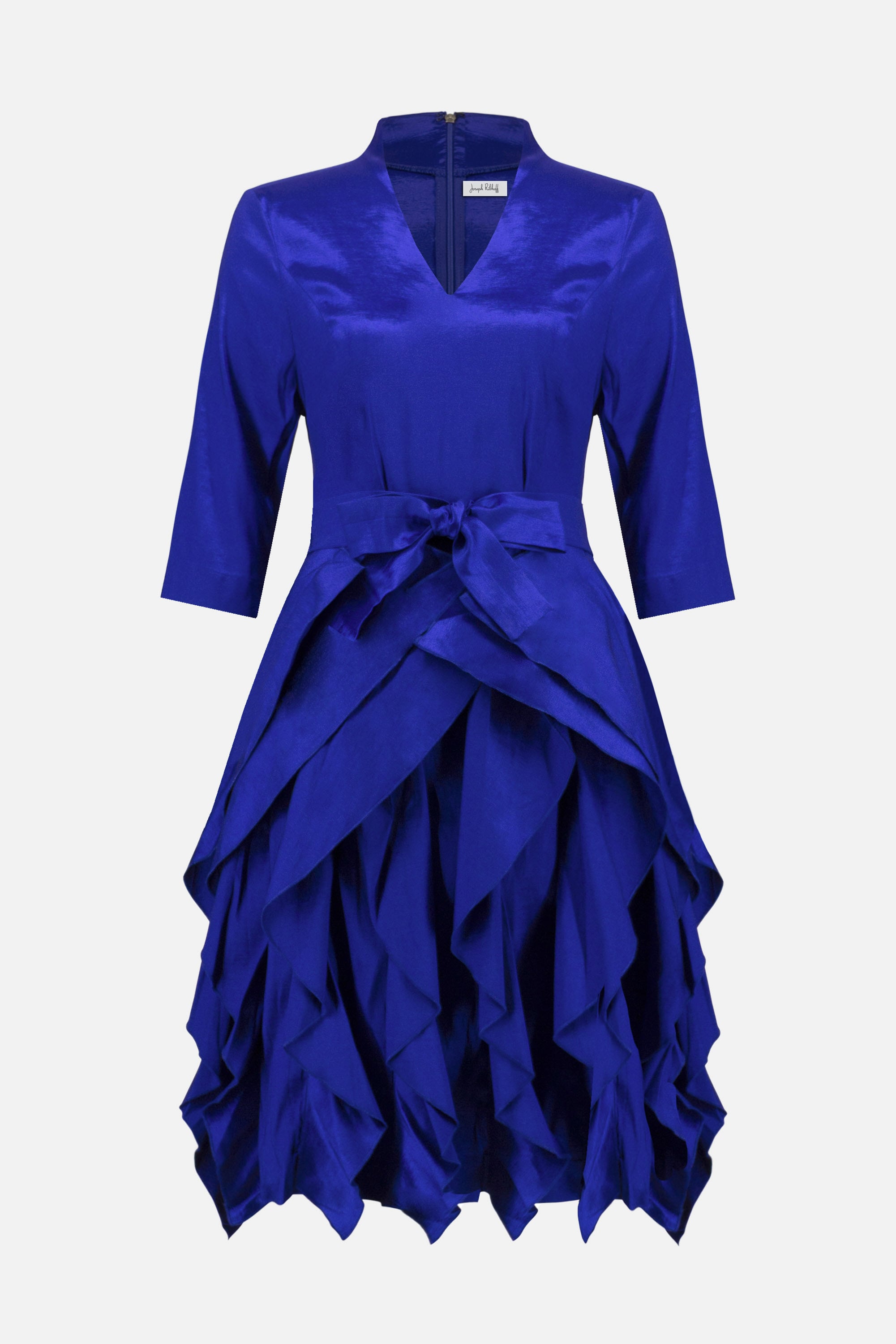 Signature | Stretch Taffeta Fit And Flare Dress With Cascading Ruffle Skirt