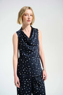 Joseph Ribkoff Signature | Recycled Satin Dot Print Sleeveless Cowl Neck Top-261746